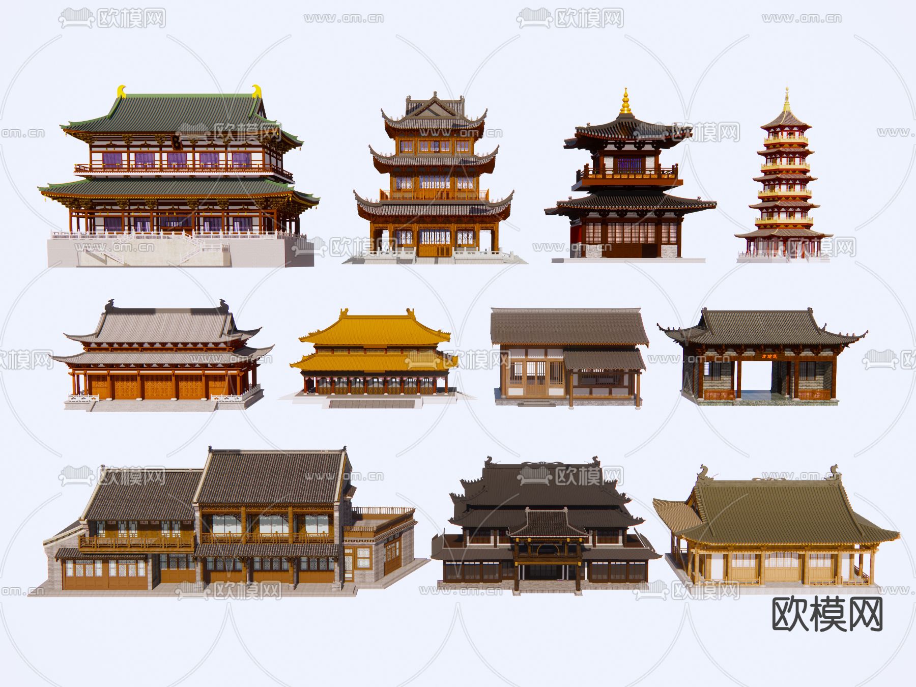 中式古建筑 阁楼 亭台楼阁su模型下载（渲染图2）