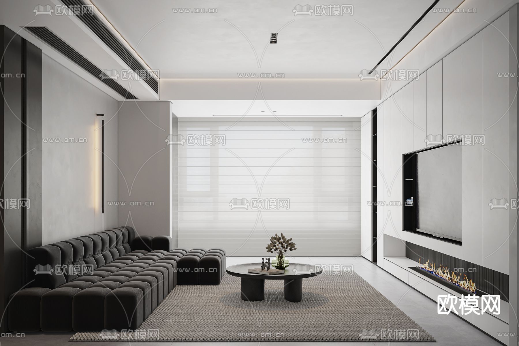 高级灰客餐厅3d模型下载（渲染图1）