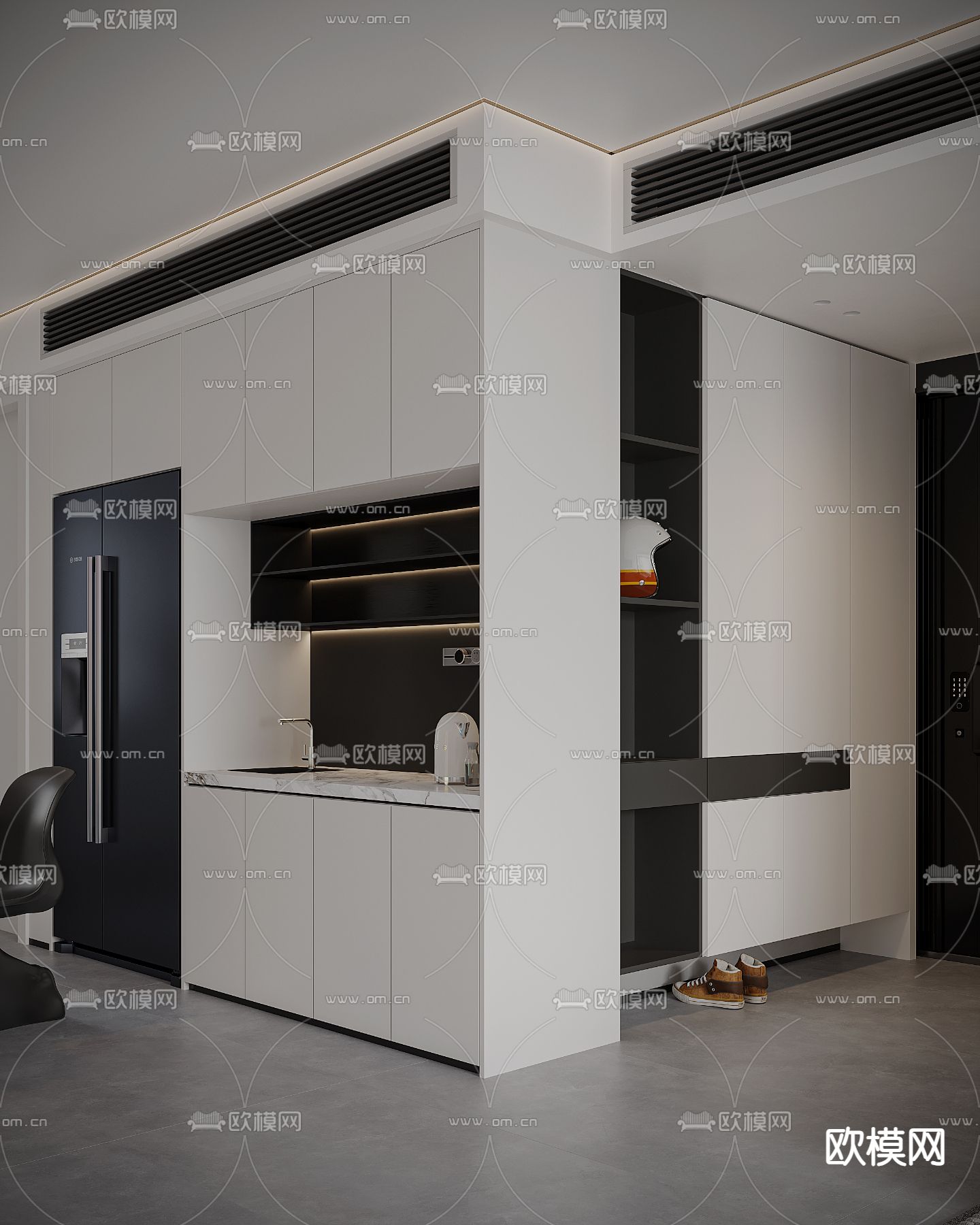 高级灰客餐厅3d模型下载（渲染图6）