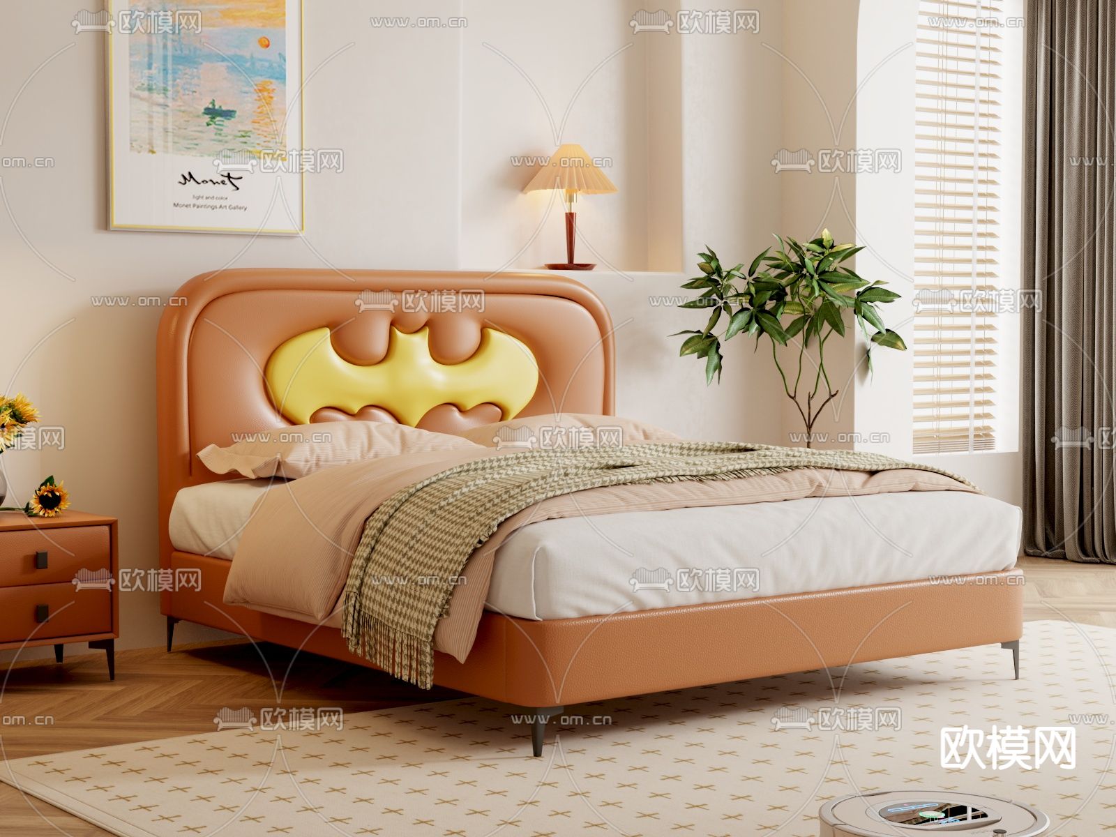 奶油风儿童床 双人床3d模型下载（渲染图2）