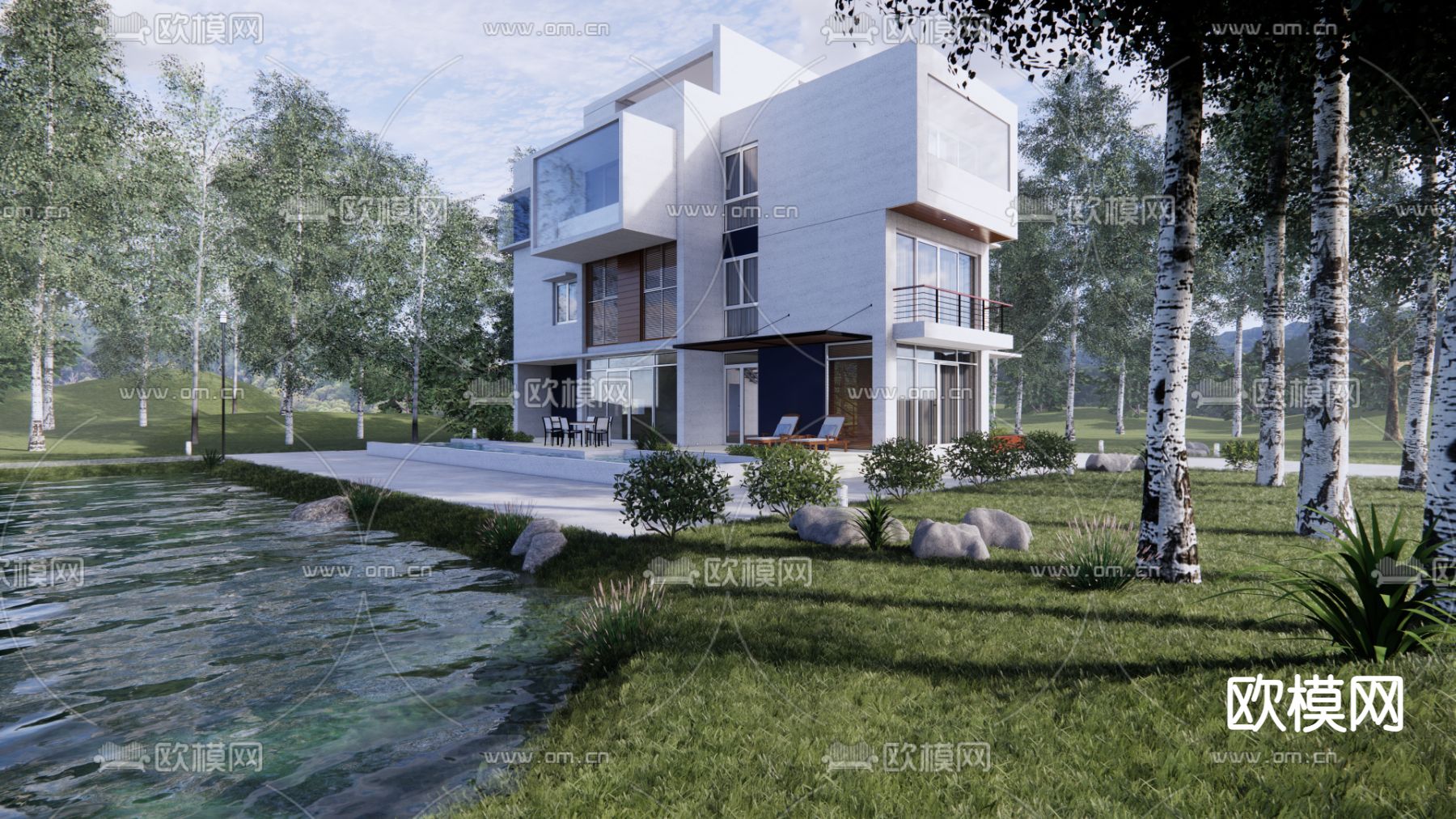 独栋别墅外观su模型下载（渲染图2）
