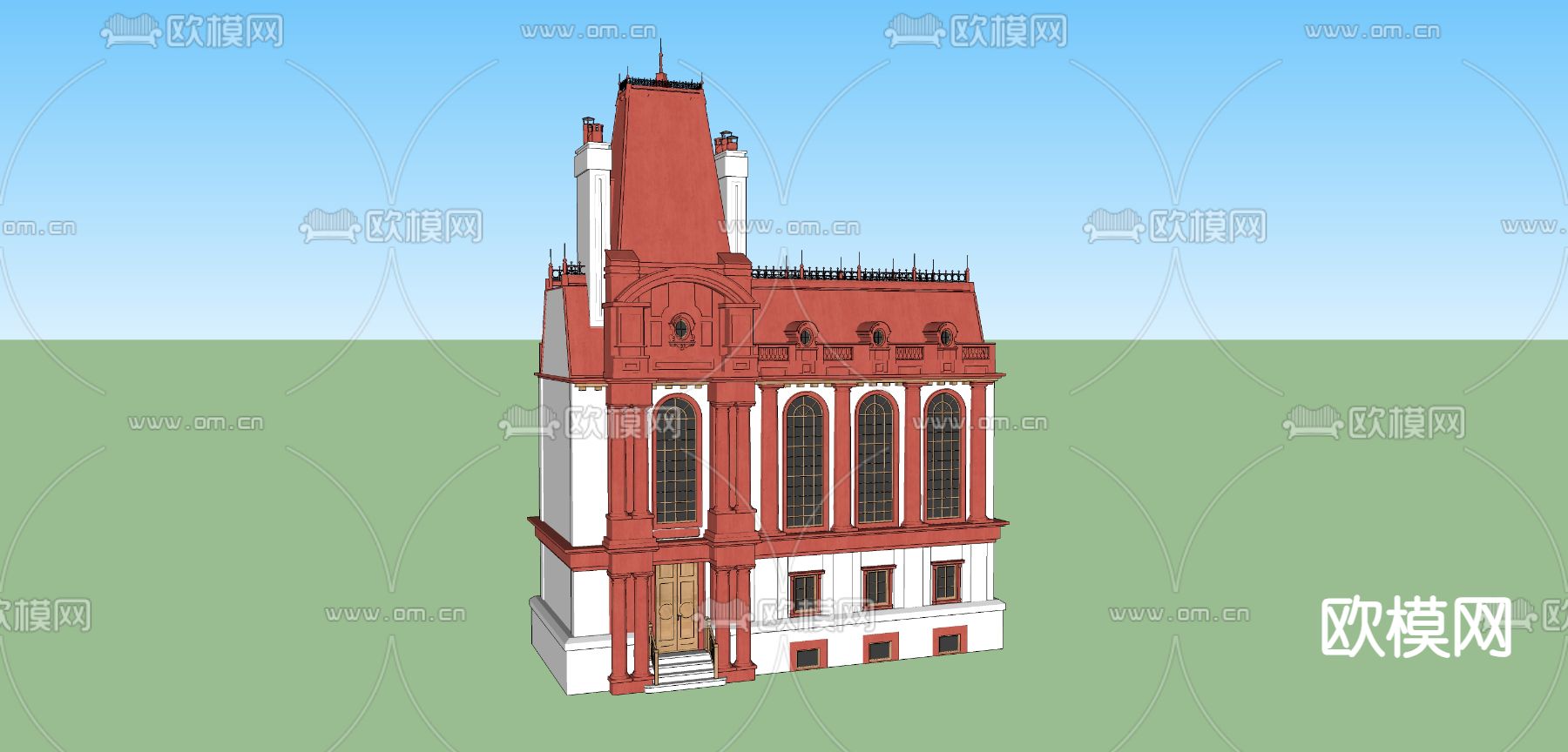 欧式别墅外观su模型下载（渲染图3）