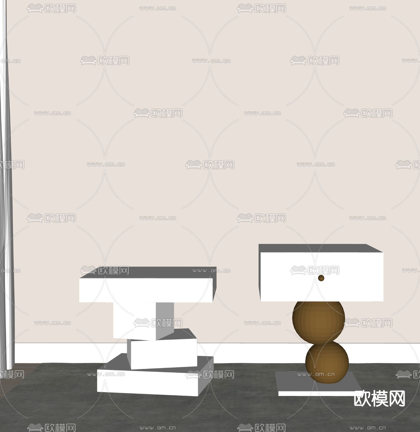 现代床头柜 角几su模型下载（渲染图2）