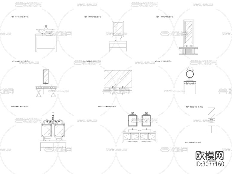 衛(wèi)生潔具 衛(wèi)浴用品 洗手盆 洗手池臺(tái)上盆立面圖 側(cè)面CAD圖庫下載(渲染圖3)