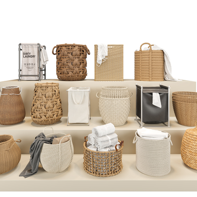  洗衣篓 藤编篓 衣服篓 竹篓 脏衣篓su模型 