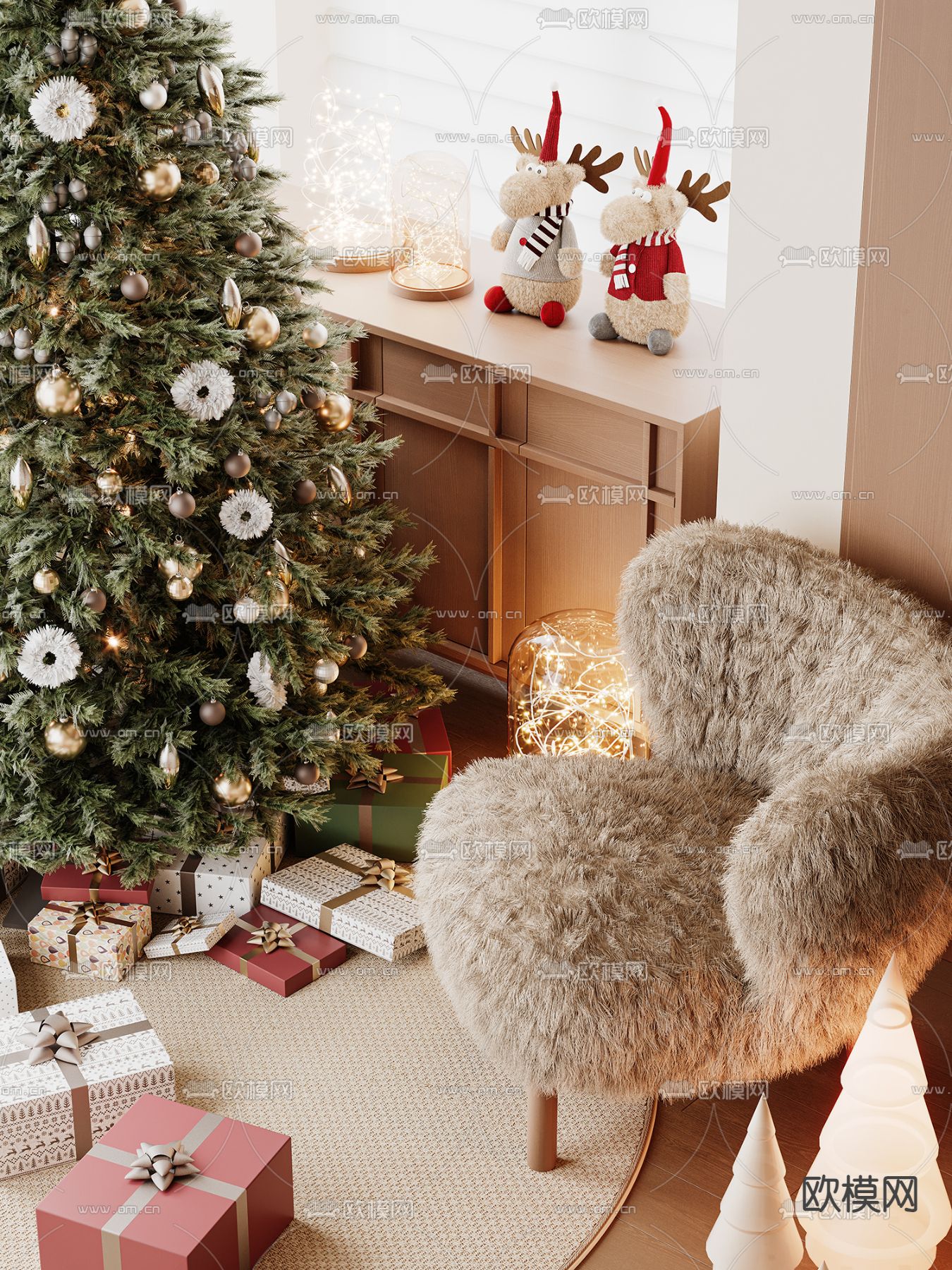 圣诞美陈 圣诞树 装饰品 礼物盒3d模型下载（渲染图3）