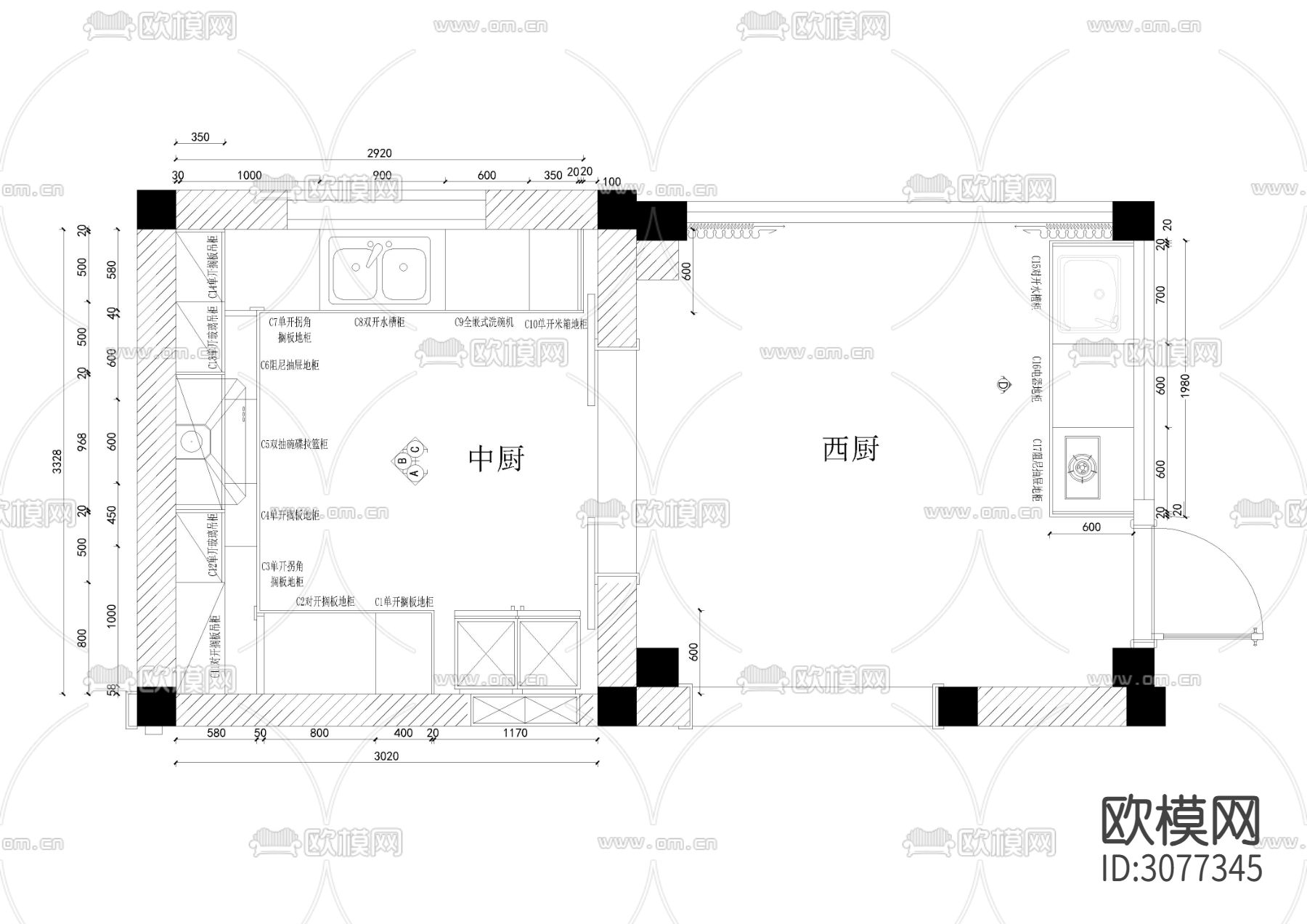 各类室内橱柜设计图CAD图库下载（渲染图3）