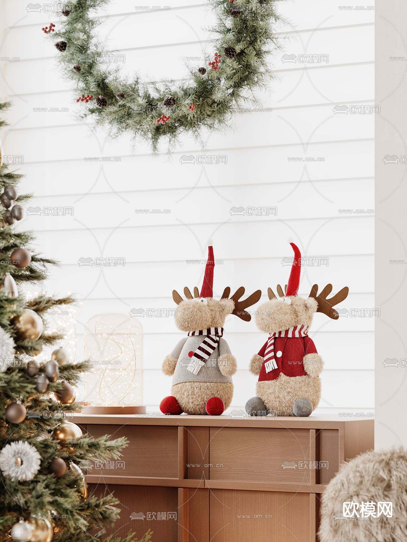 圣诞美陈 圣诞树 装饰品 礼物盒3d模型下载（渲染图2）