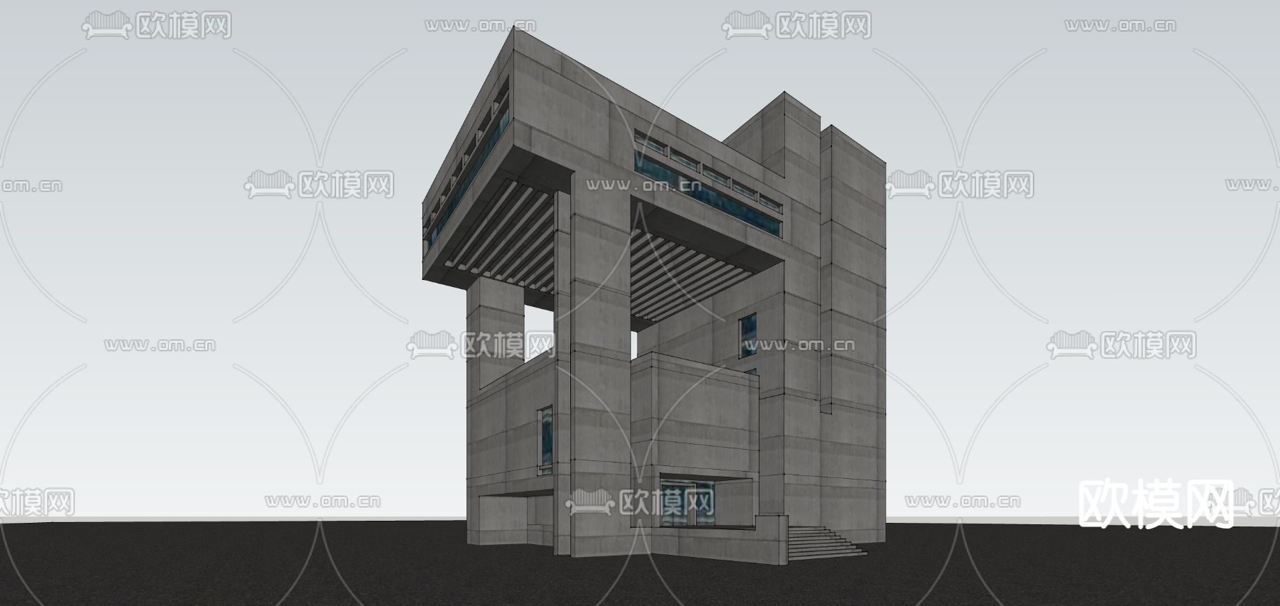 二层结构建筑外观su模型下载（渲染图2）