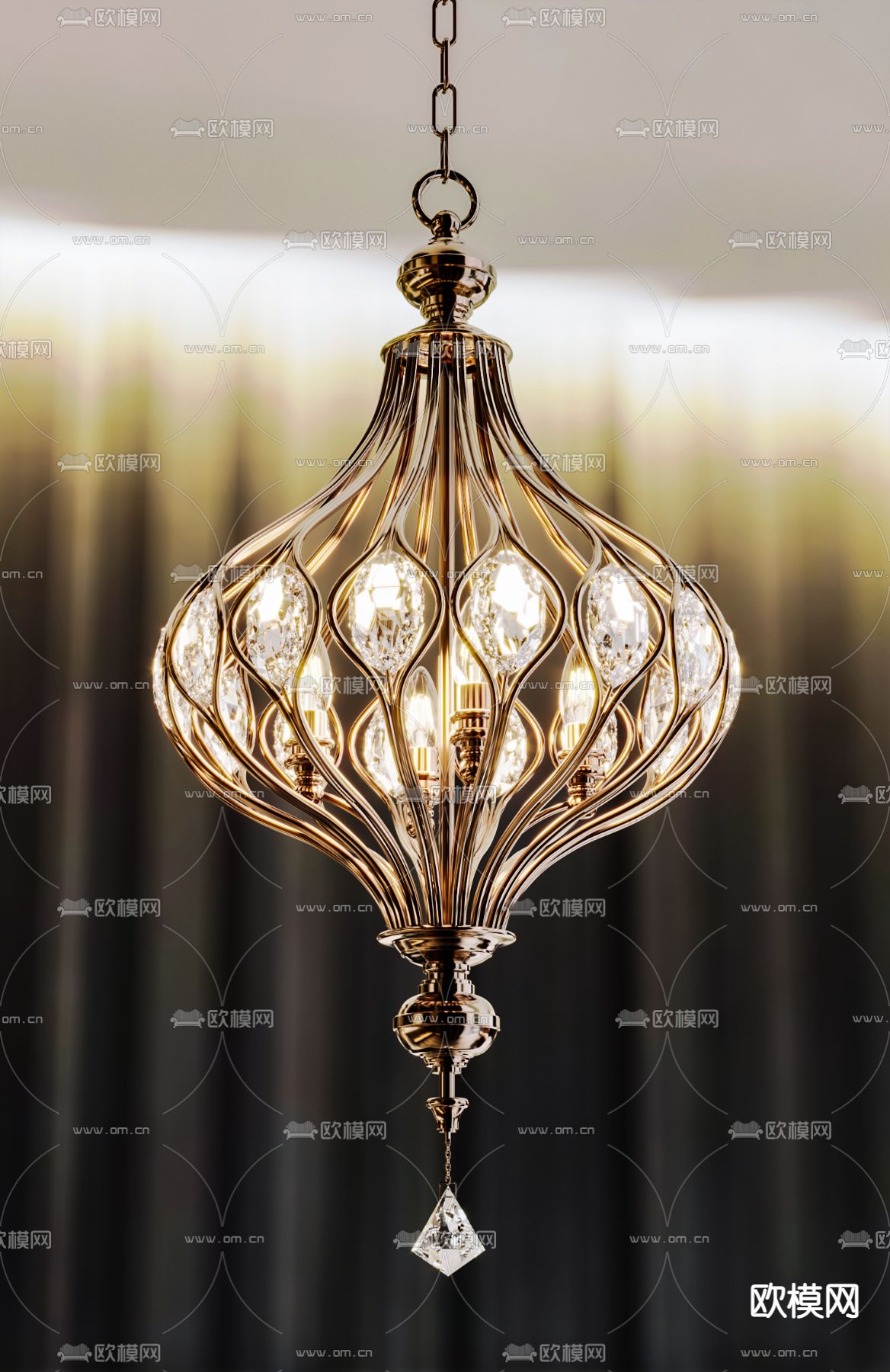美式吊灯 全铜吊灯3d模型下载