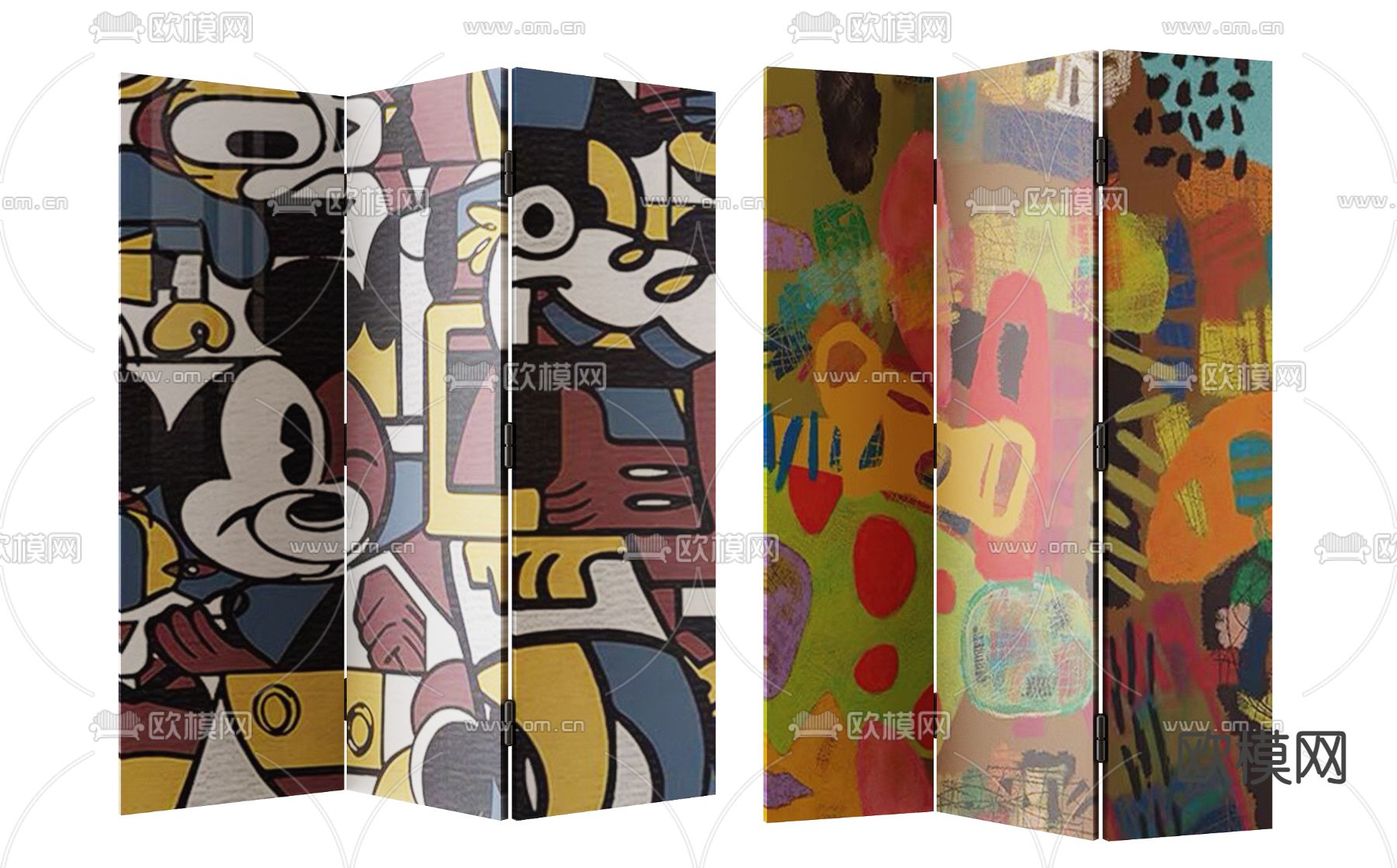 中古风屏风 折叠屏风 彩绘屏风3d模型下载