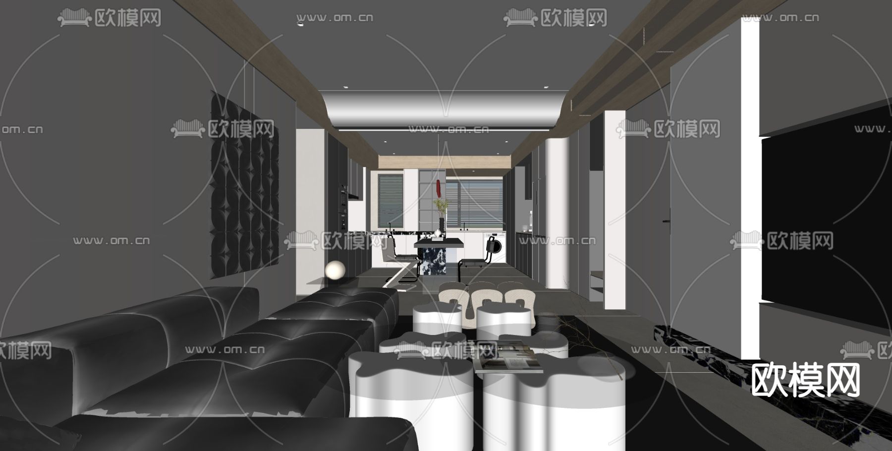 高级灰客餐厅su模型下载（渲染图5）