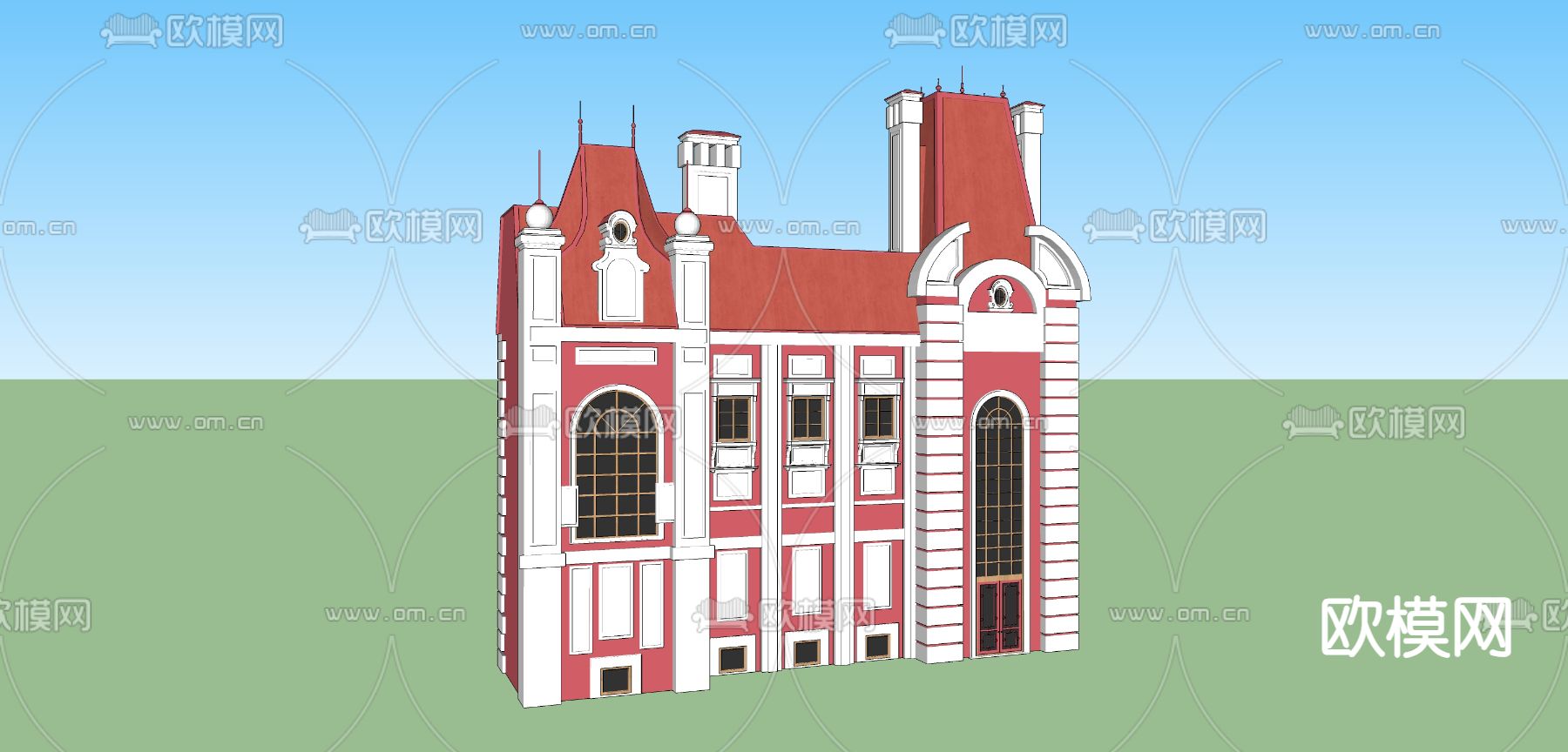 欧式别墅外观su模型下载（渲染图3）