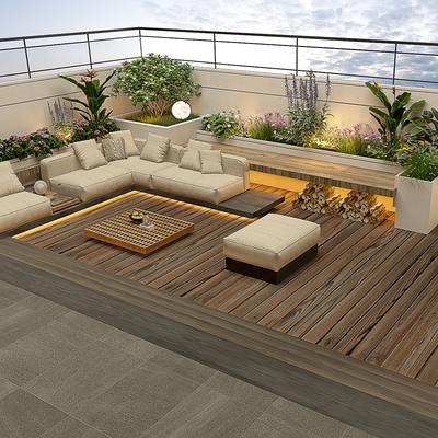  现代屋顶花园 阳台景观 露台su模型 