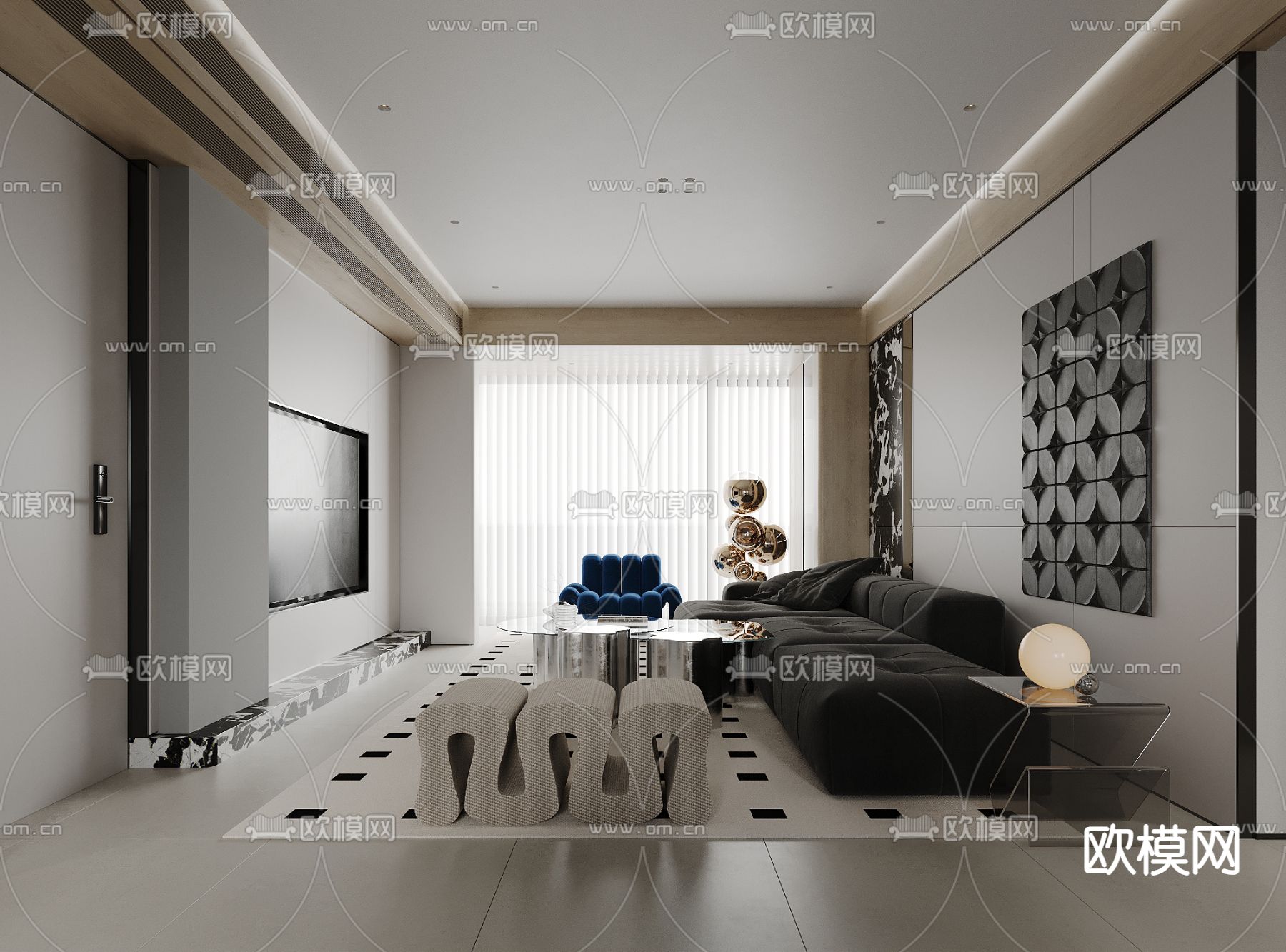 高级灰客餐厅su模型下载（渲染图4）