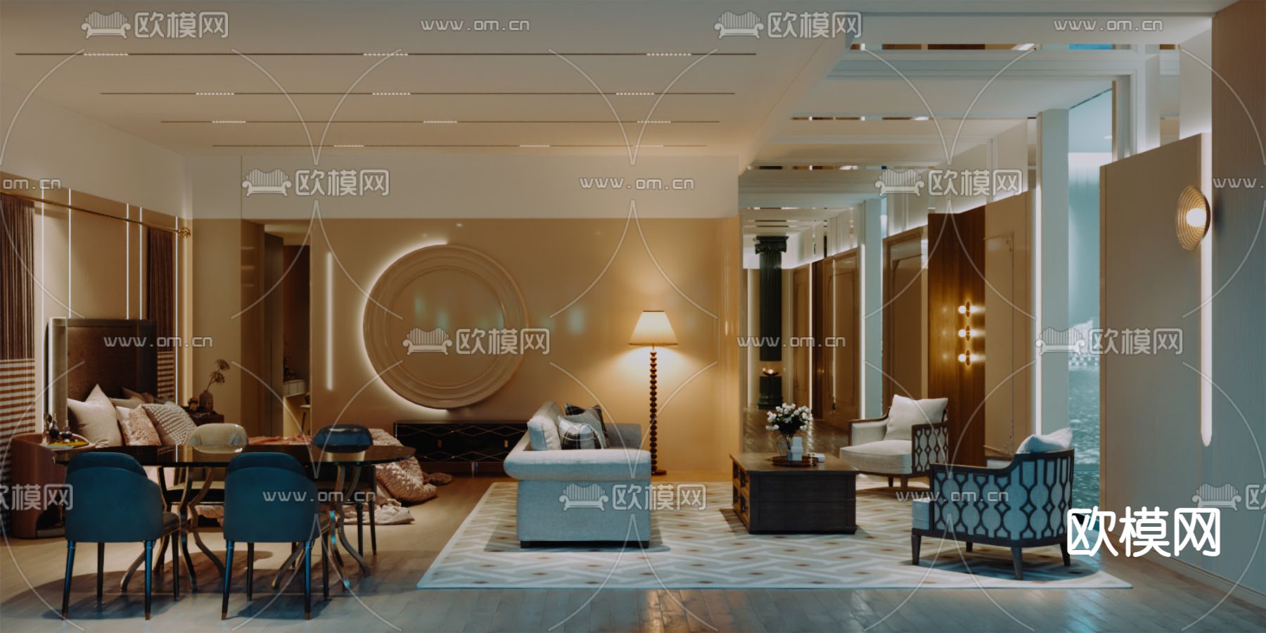 美式套房 酒店套间 大床房3d模型下载