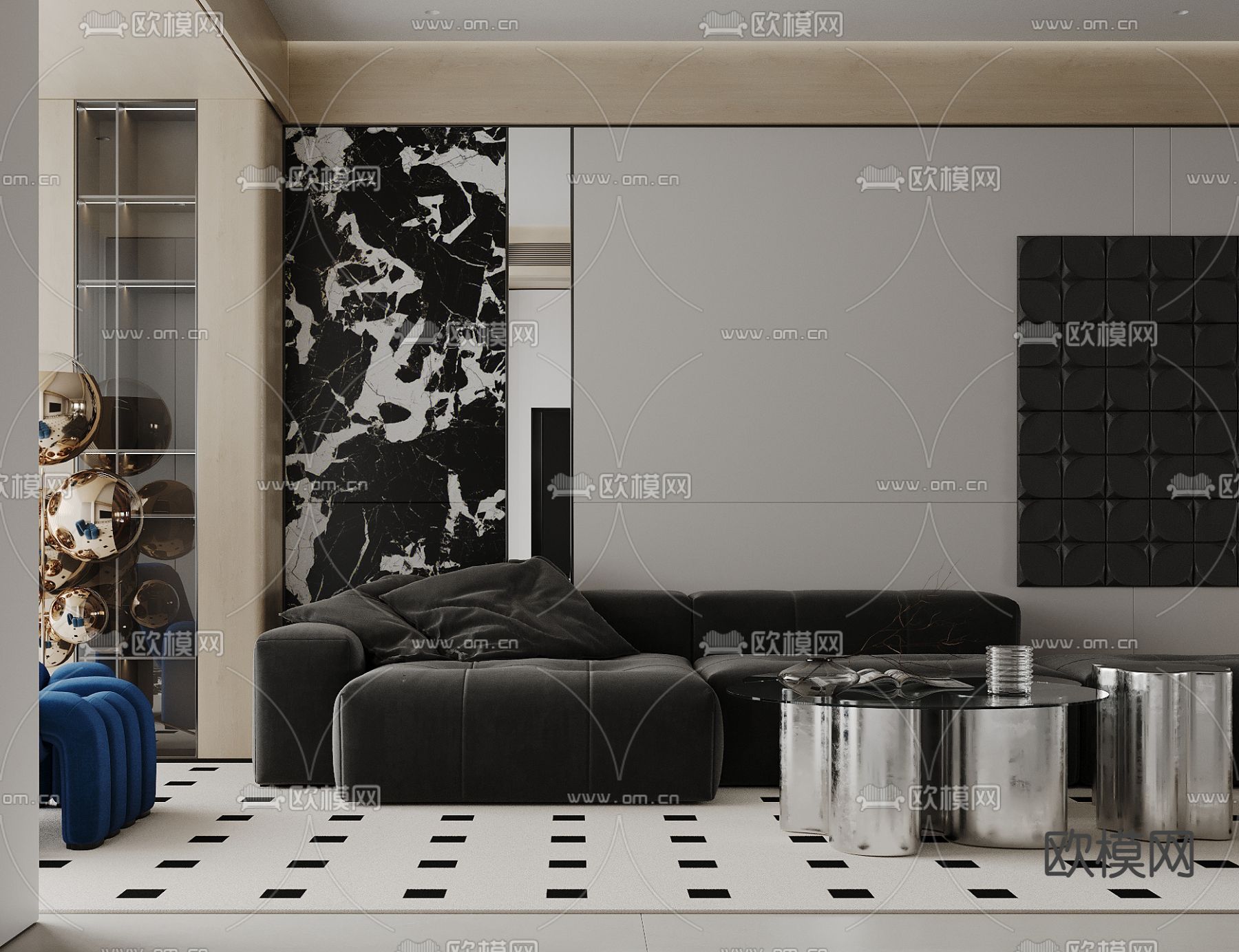 高级灰客餐厅su模型下载（渲染图3）