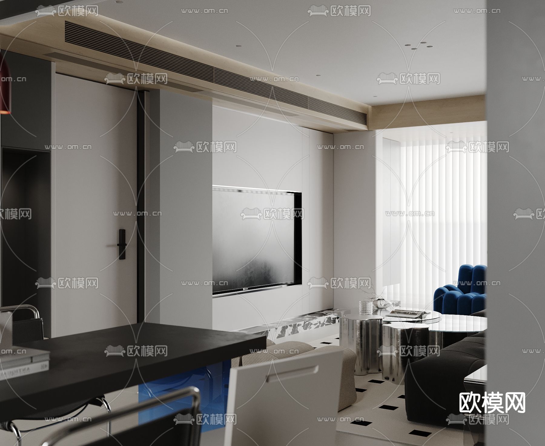 高级灰客餐厅su模型下载（渲染图2）