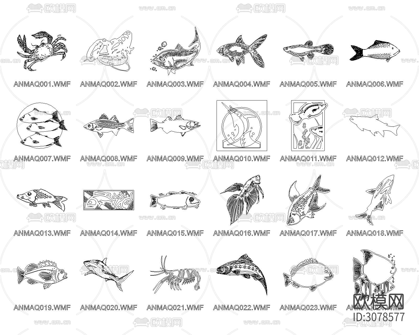 海洋生物CAD图库下载（渲染图1）