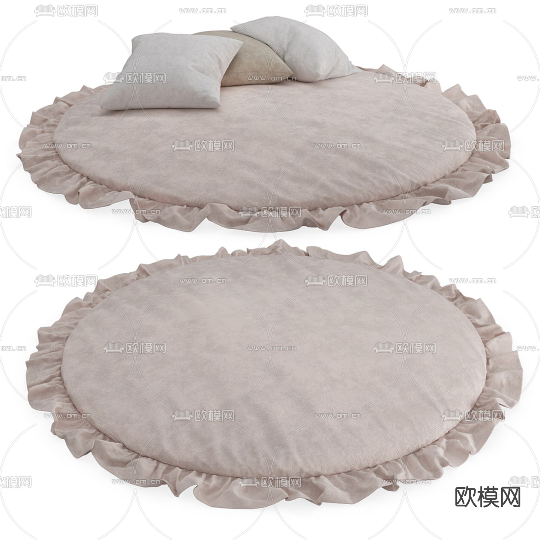 圆毯 枕头 花边地毯3d模型下载