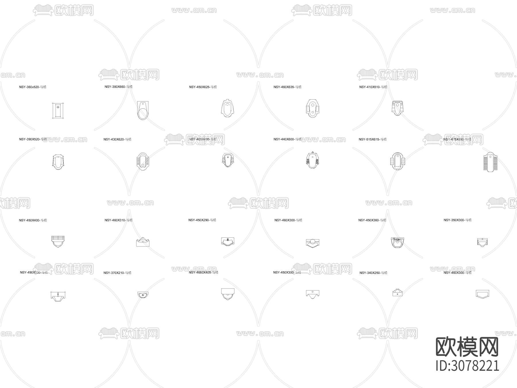现代卫生洁具 卫浴用品 卫生间蹲便 蹲坑 站便 小便池CAD图库下载