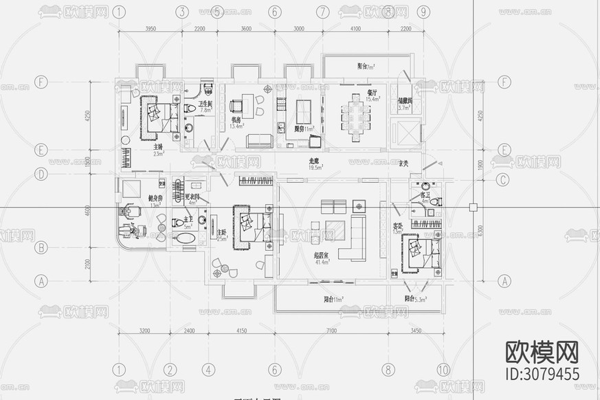 家裝方案 平面吊頂?shù)孛?平面施工圖下載(渲染圖3)