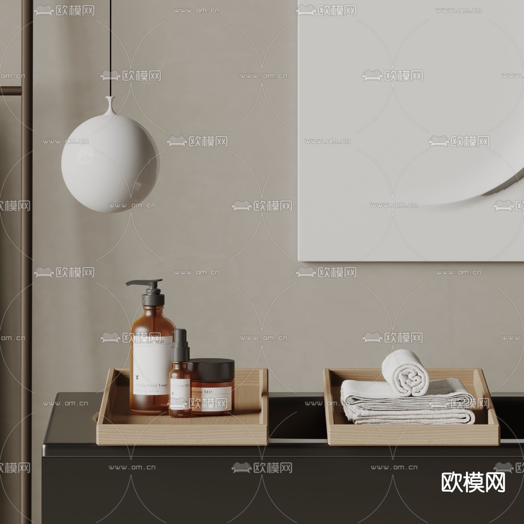 现代洗浴用品 毛巾su模型下载（渲染图1）