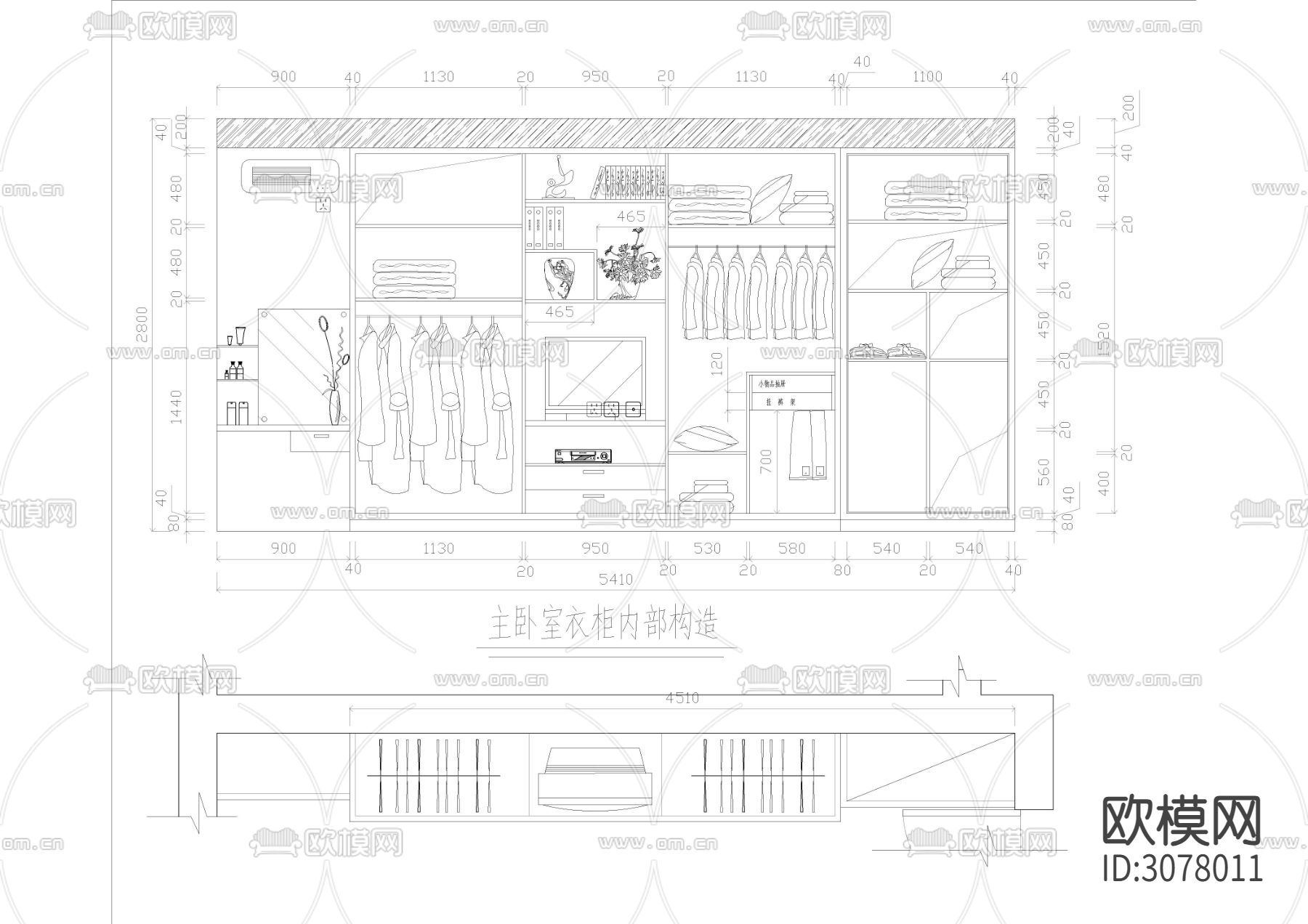 33款-室内衣柜装饰立面图例图块下载（渲染图1）