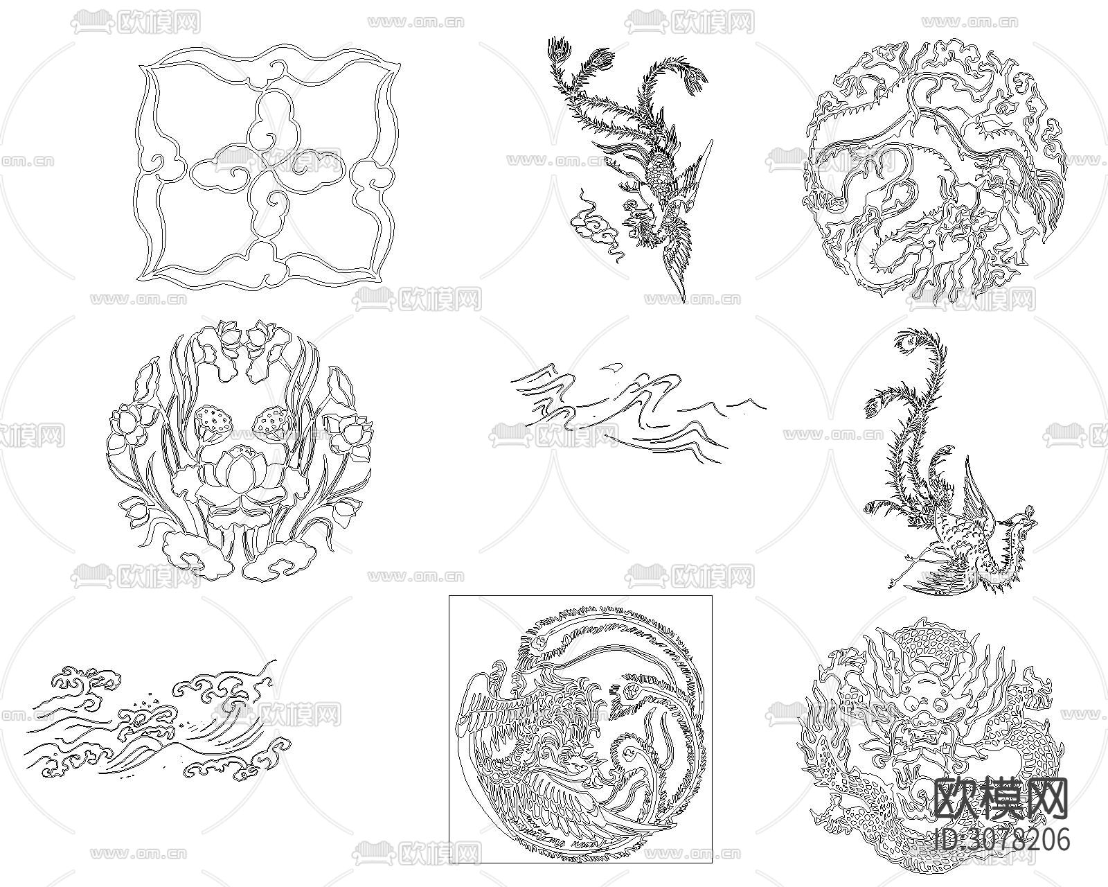 龙凤祥云CAD图库下载（渲染图2）