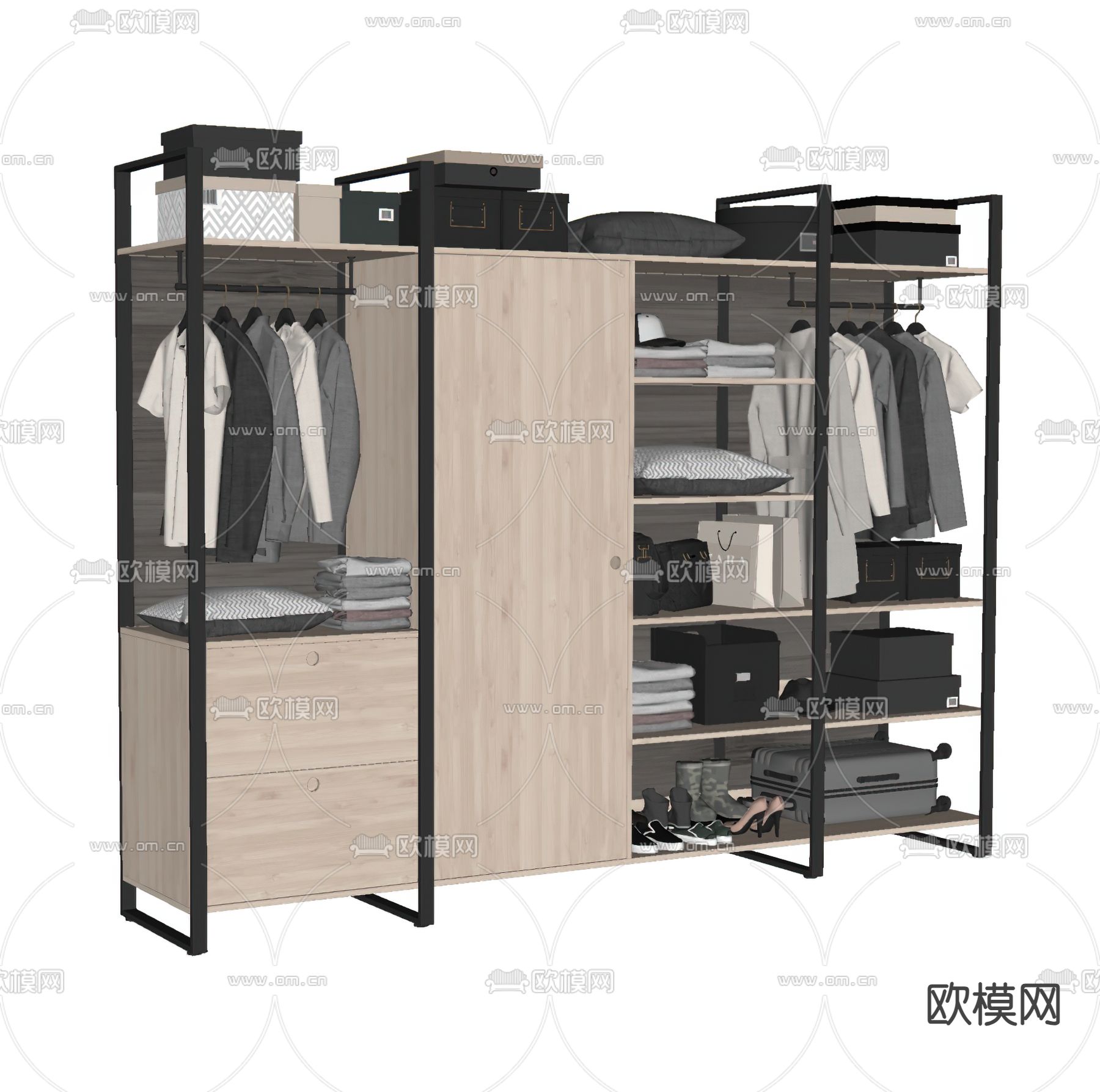 无门衣柜 衣橱 衣架su模型下载（渲染图2）