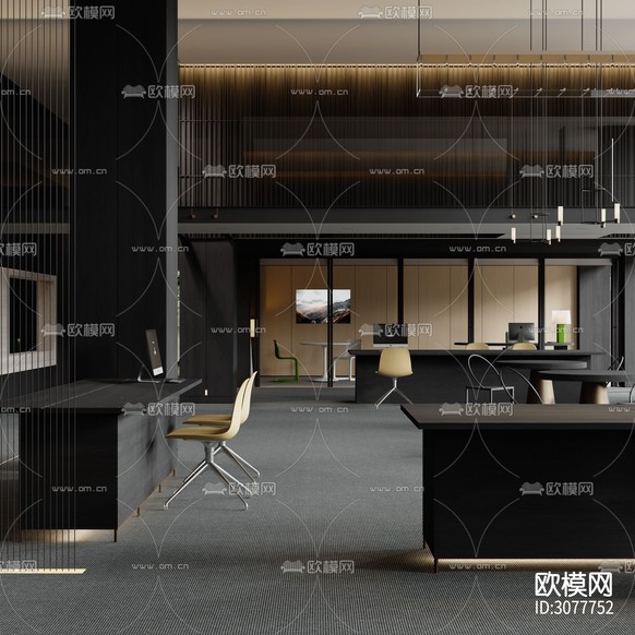 暗黑風辦公室 工裝裝修效果圖下載(渲染圖7)