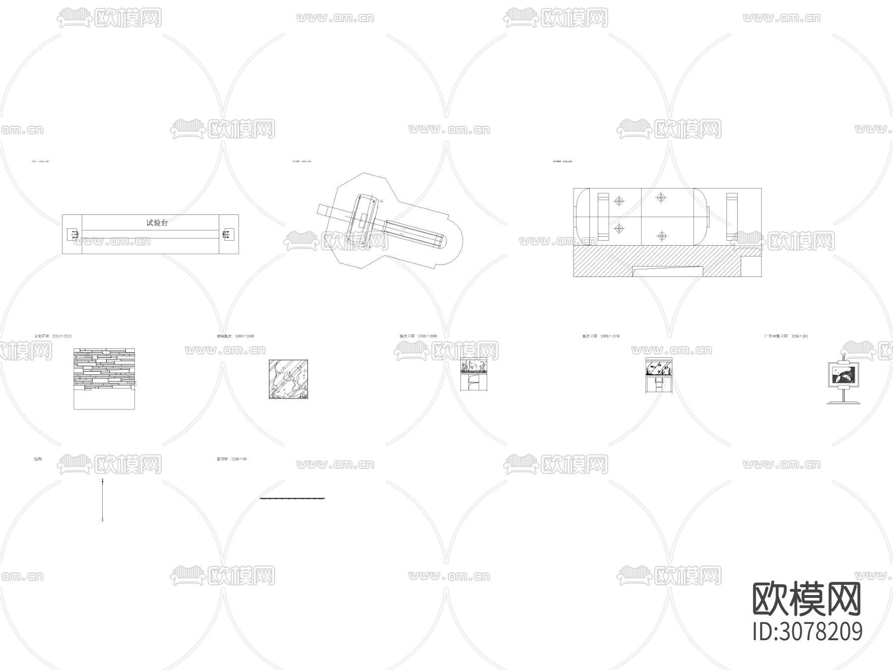现代医疗器材 画板 杆件 鱼缸平面图 立面图 侧面CAD图库下载（渲染图2）
