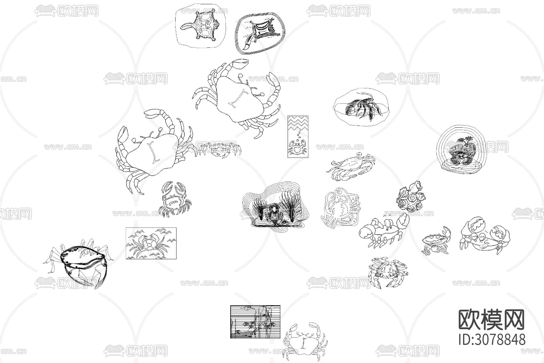 水族箱鱼缸海洋动生物各种鱼类动漫卡通乌龟螃蟹贝壳CAD图库下载（渲染图8）