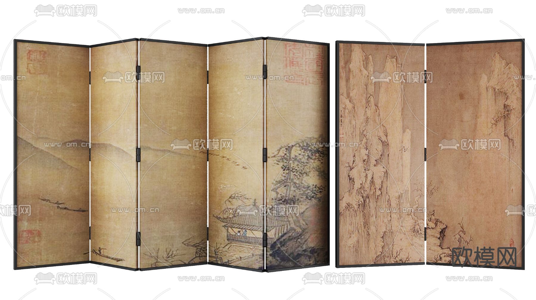 新中式屏风 隔断3d模型下载