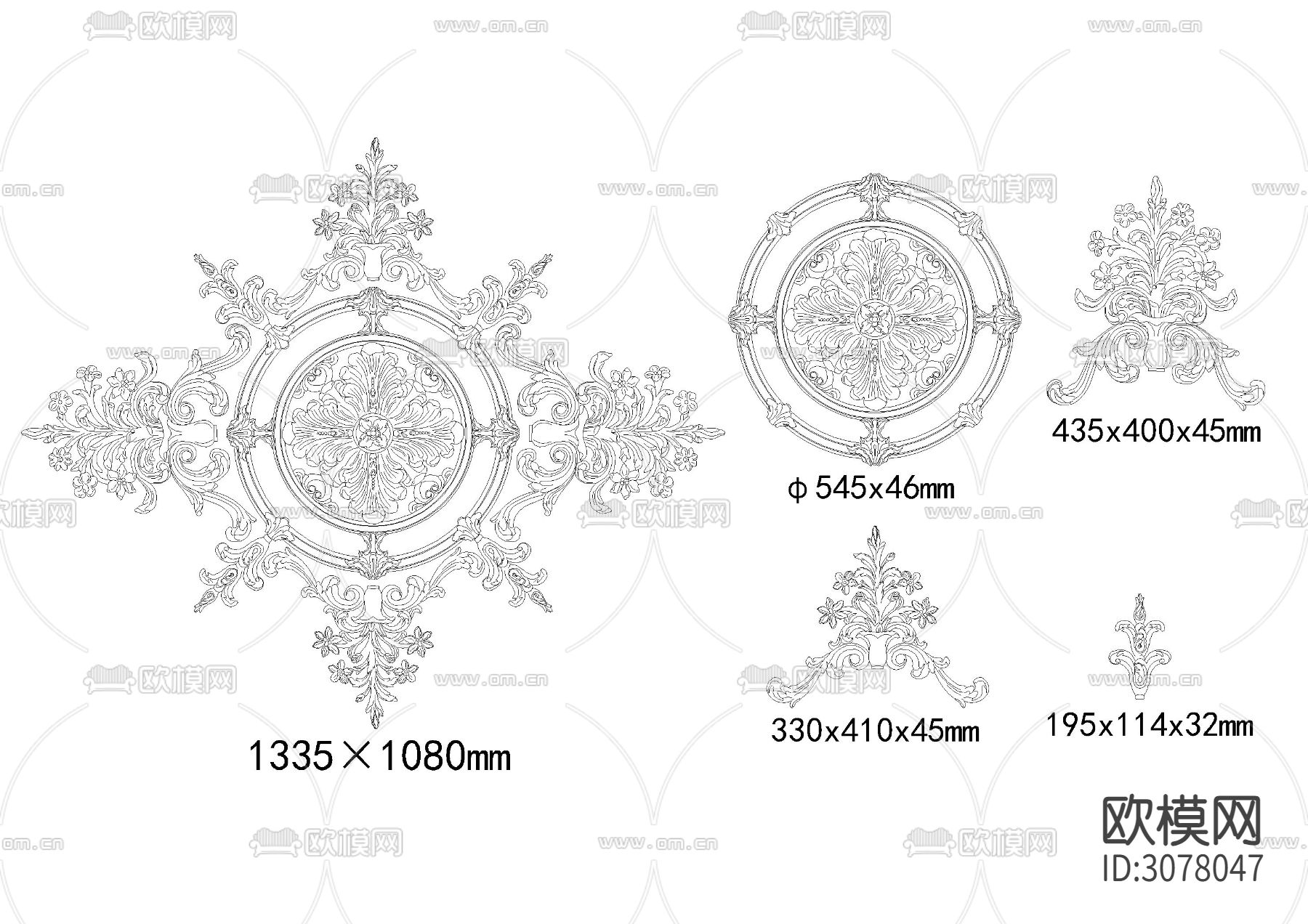 法式拼花灯盘模块CAD施工图下载（渲染图2）