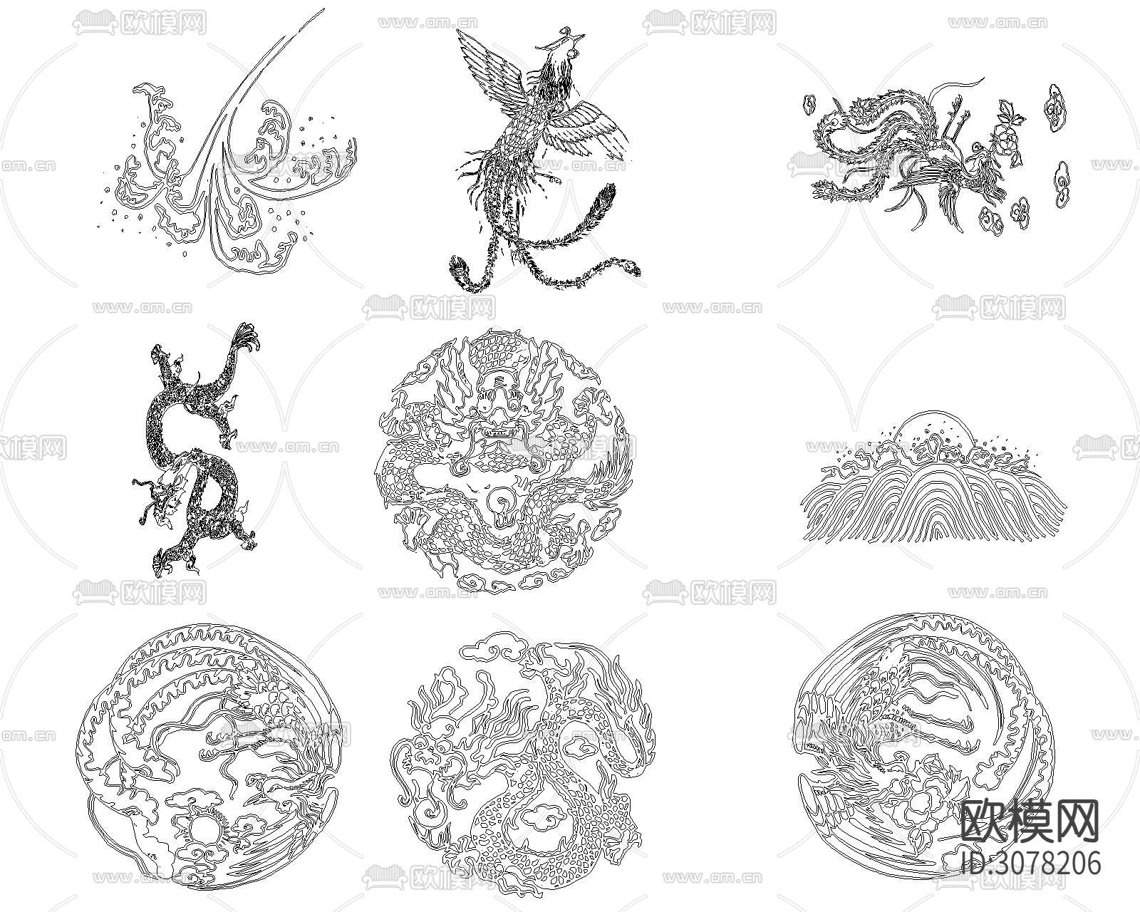 龙凤祥云CAD图库下载（渲染图3）