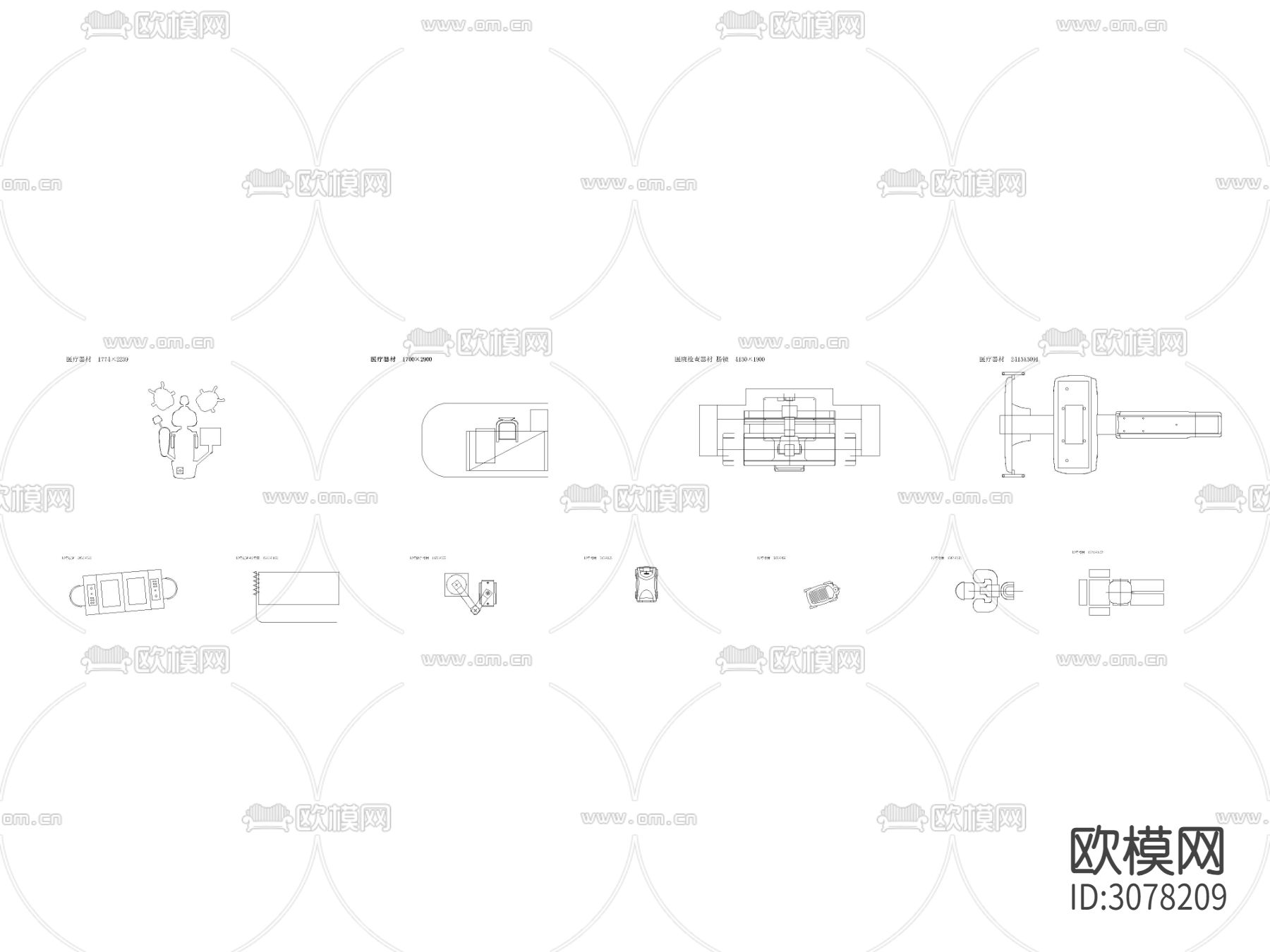 现代医疗器材 画板 杆件 鱼缸平面图 立面图 侧面CAD图库下载（渲染图1）