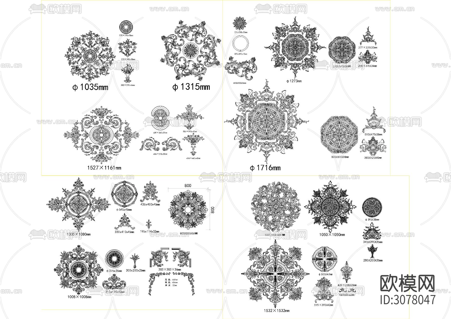 法式拼花灯盘模块CAD施工图下载（渲染图3）