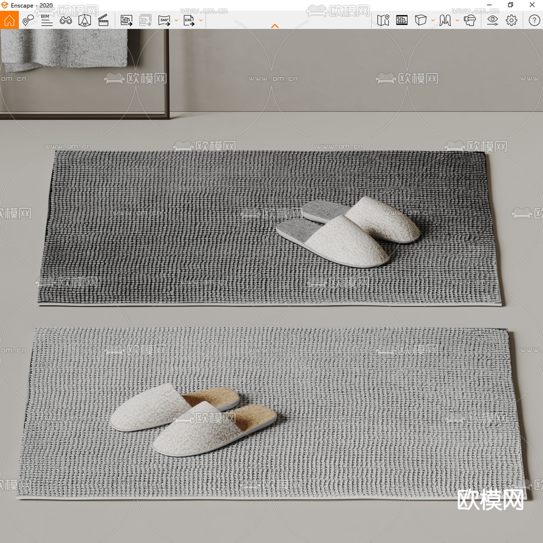 酒店拖鞋 棉拖 地毯su模型下载（渲染图3）