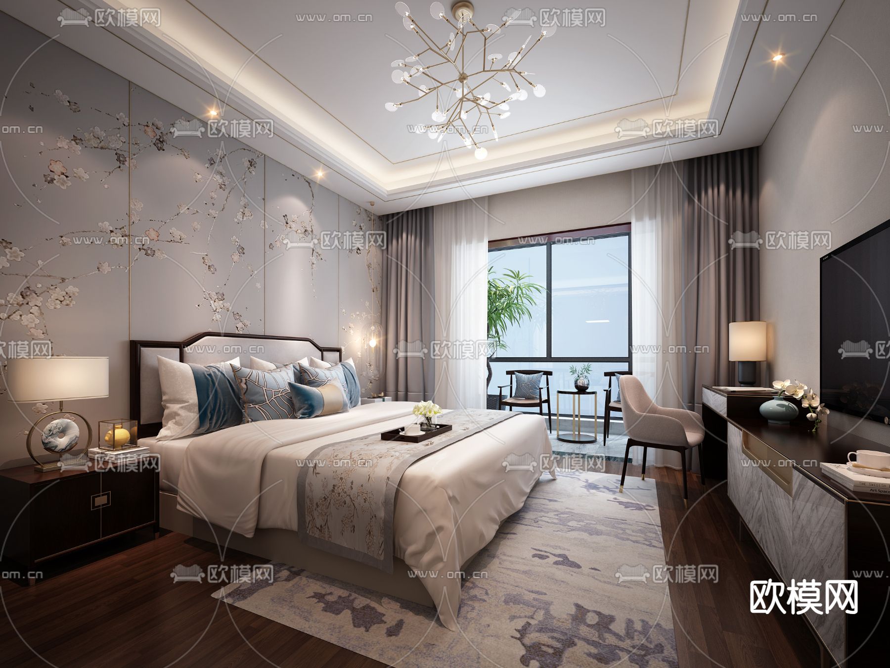 中式卧室 主卧免费3d模型下载