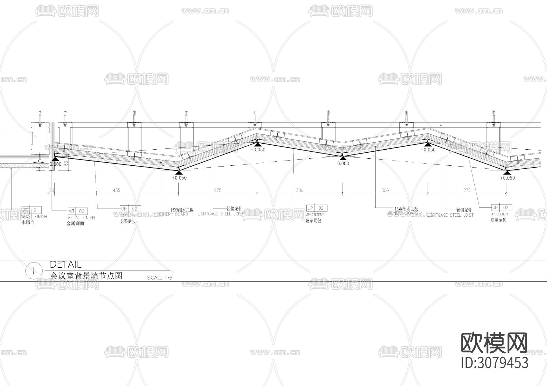 多功能会议室墙身剖面节点大样图下载（渲染图2）