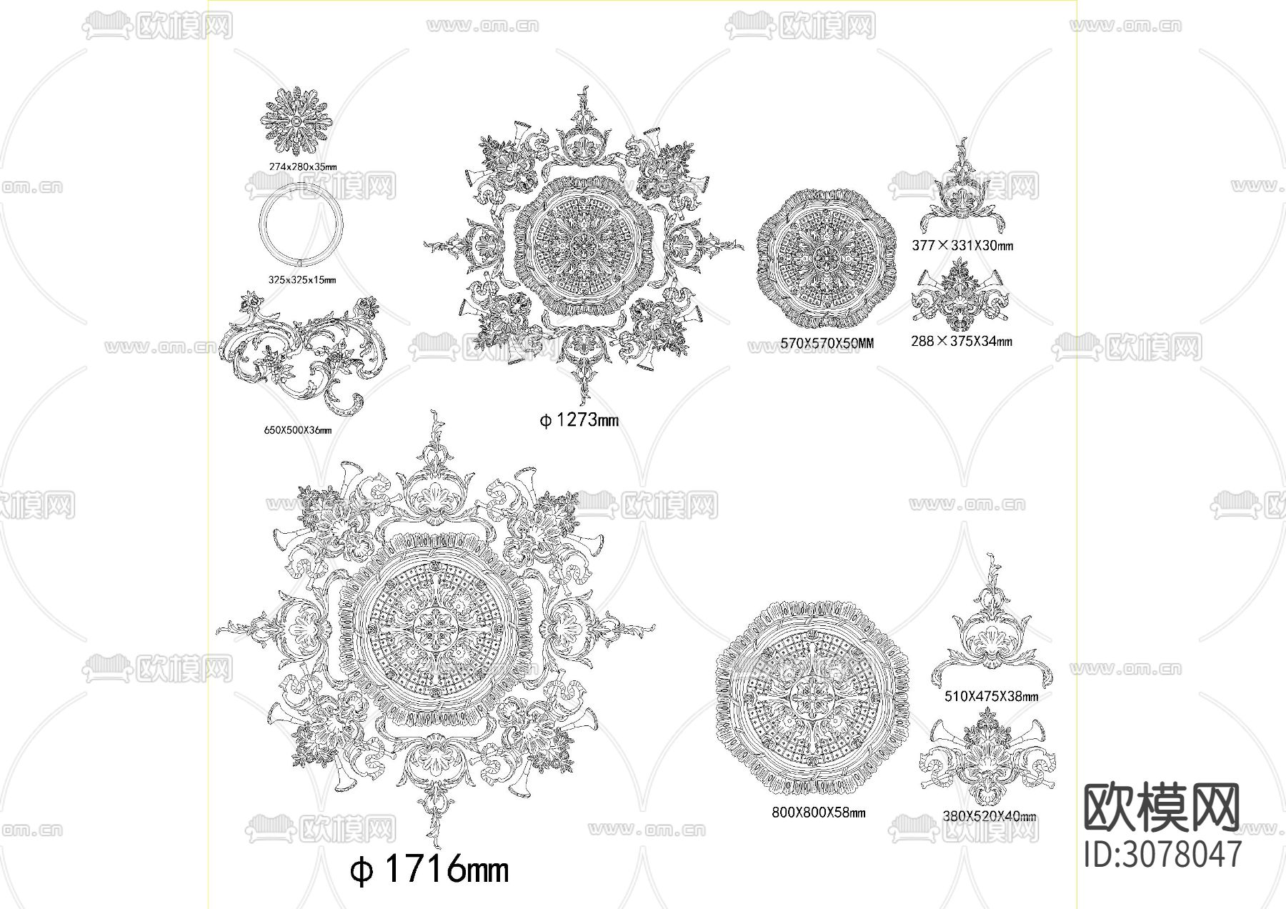 法式拼花灯盘模块CAD施工图下载（渲染图1）