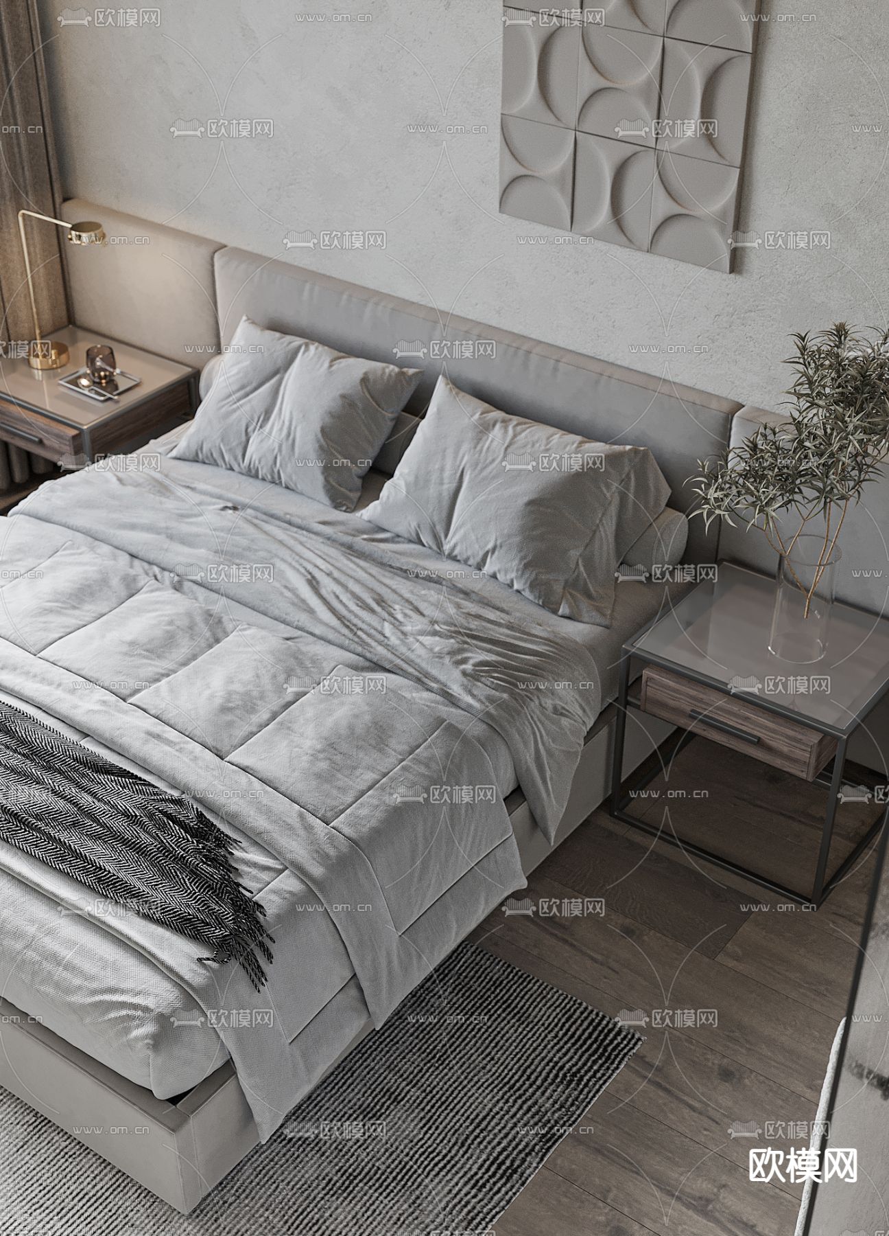 侘寂风卧室 民宿卧室 客房3d模型下载（渲染图2）