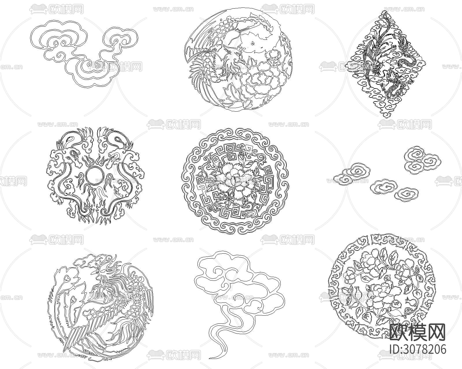 龙凤祥云CAD图库下载（渲染图8）