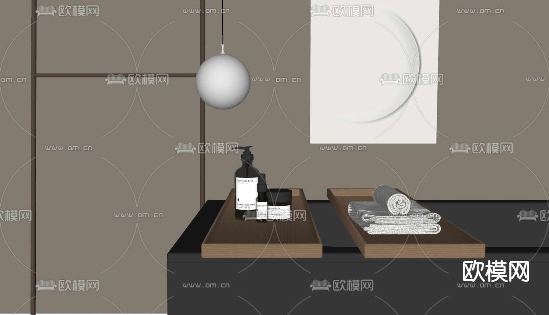 现代洗浴用品 毛巾su模型下载（渲染图2）