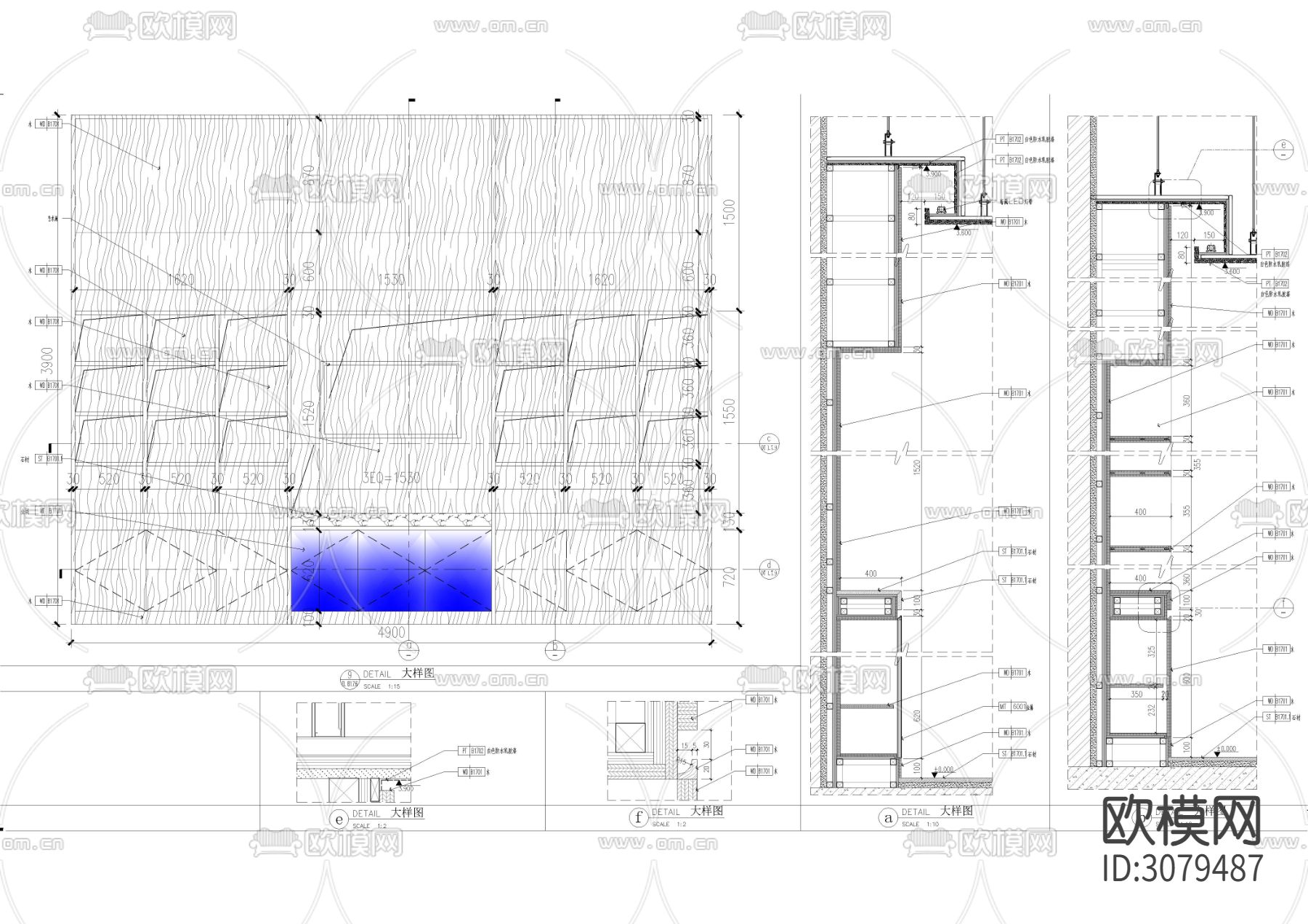 木饰面柜体节点大样图下载（渲染图1）