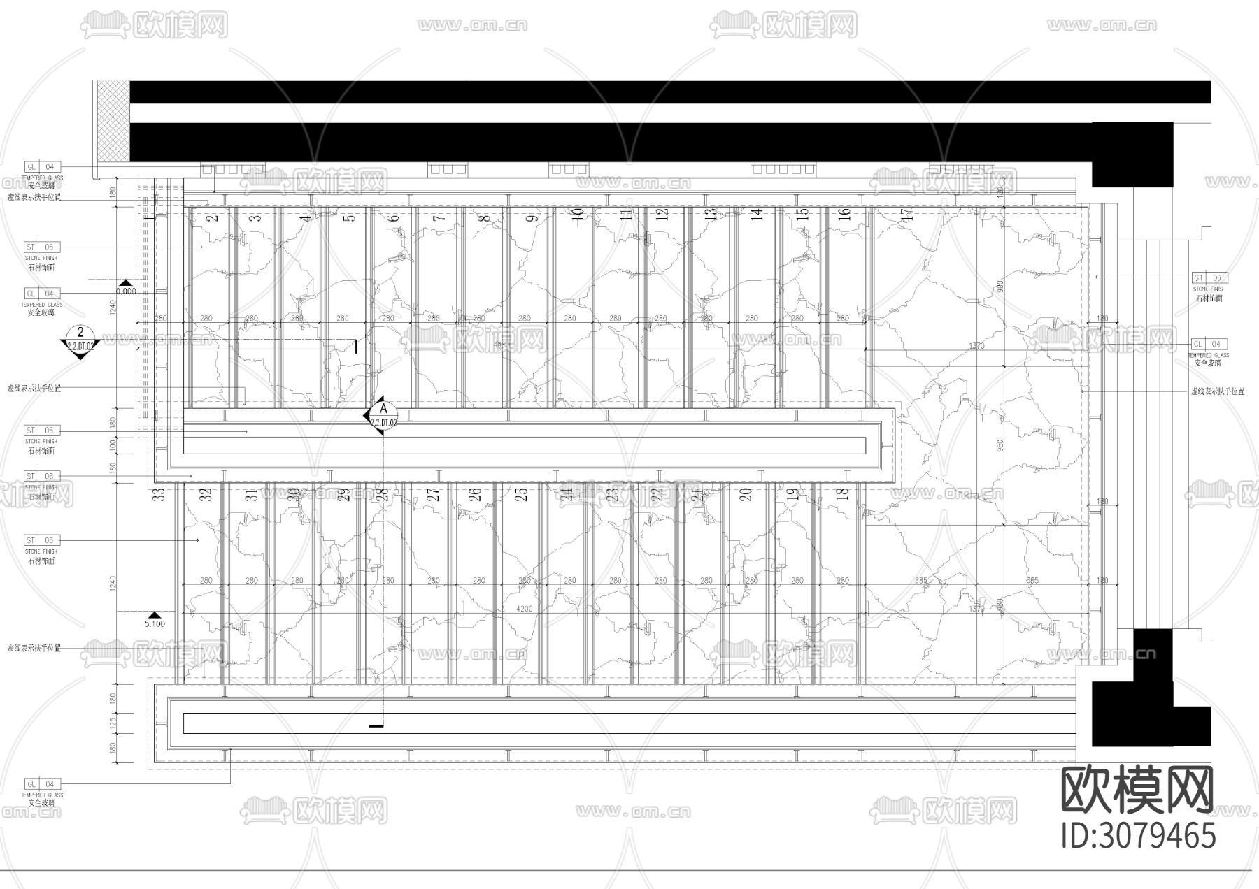全玻璃楼梯大样剖面节点大样图下载（渲染图1）