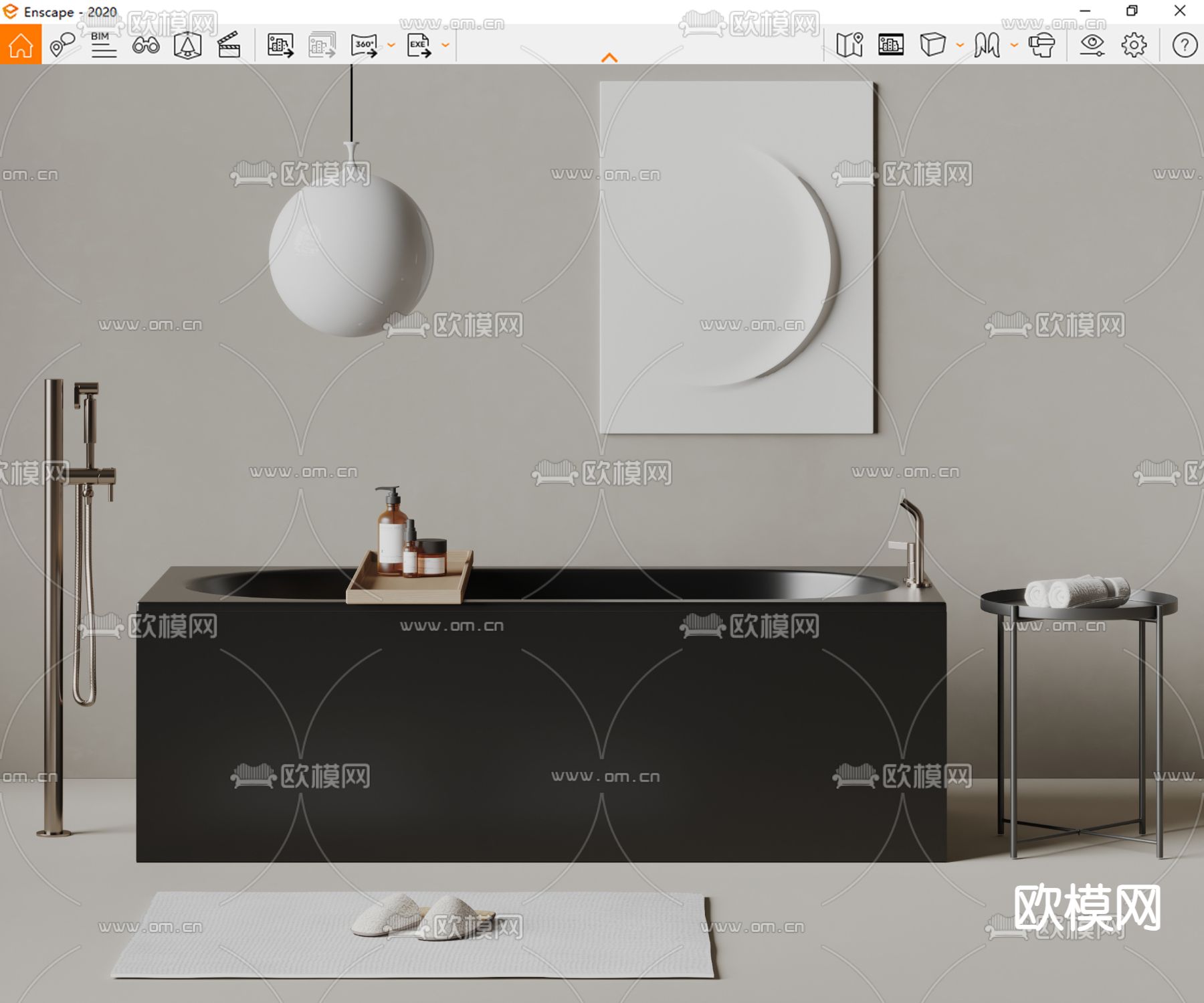 独立浴缸 浴盆su模型下载（渲染图3）