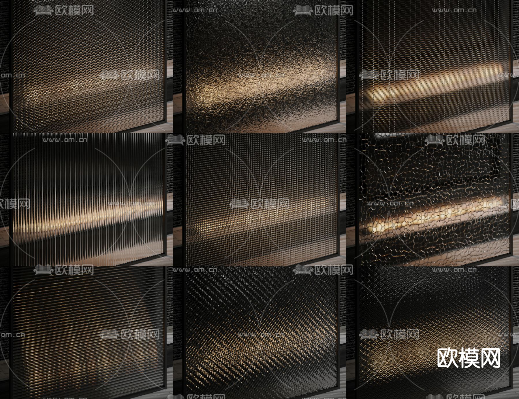 玻璃隔断 屏风 长虹玻璃 压花玻璃 毛玻璃3d模型下载