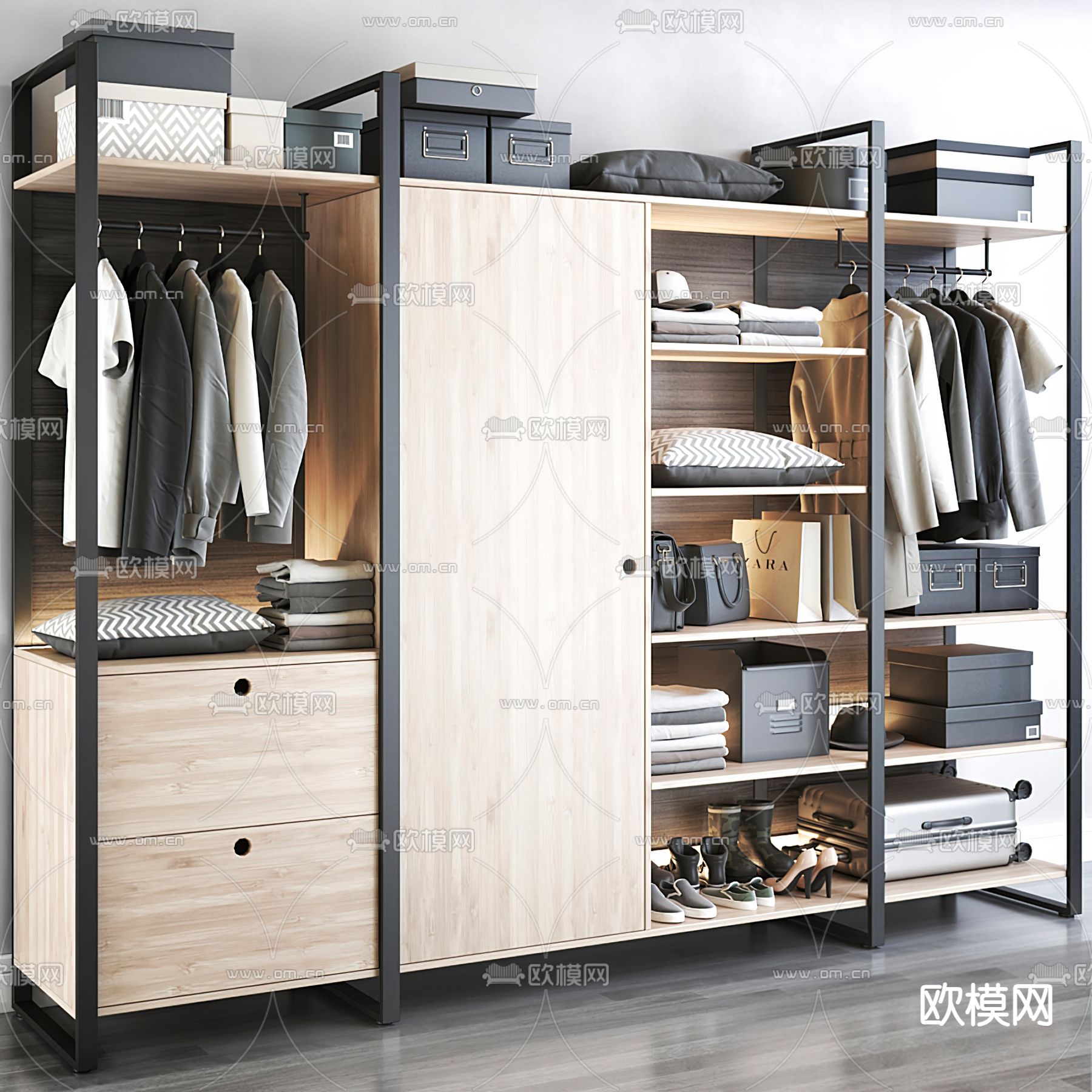 无门衣柜 衣橱 衣架su模型下载（渲染图1）